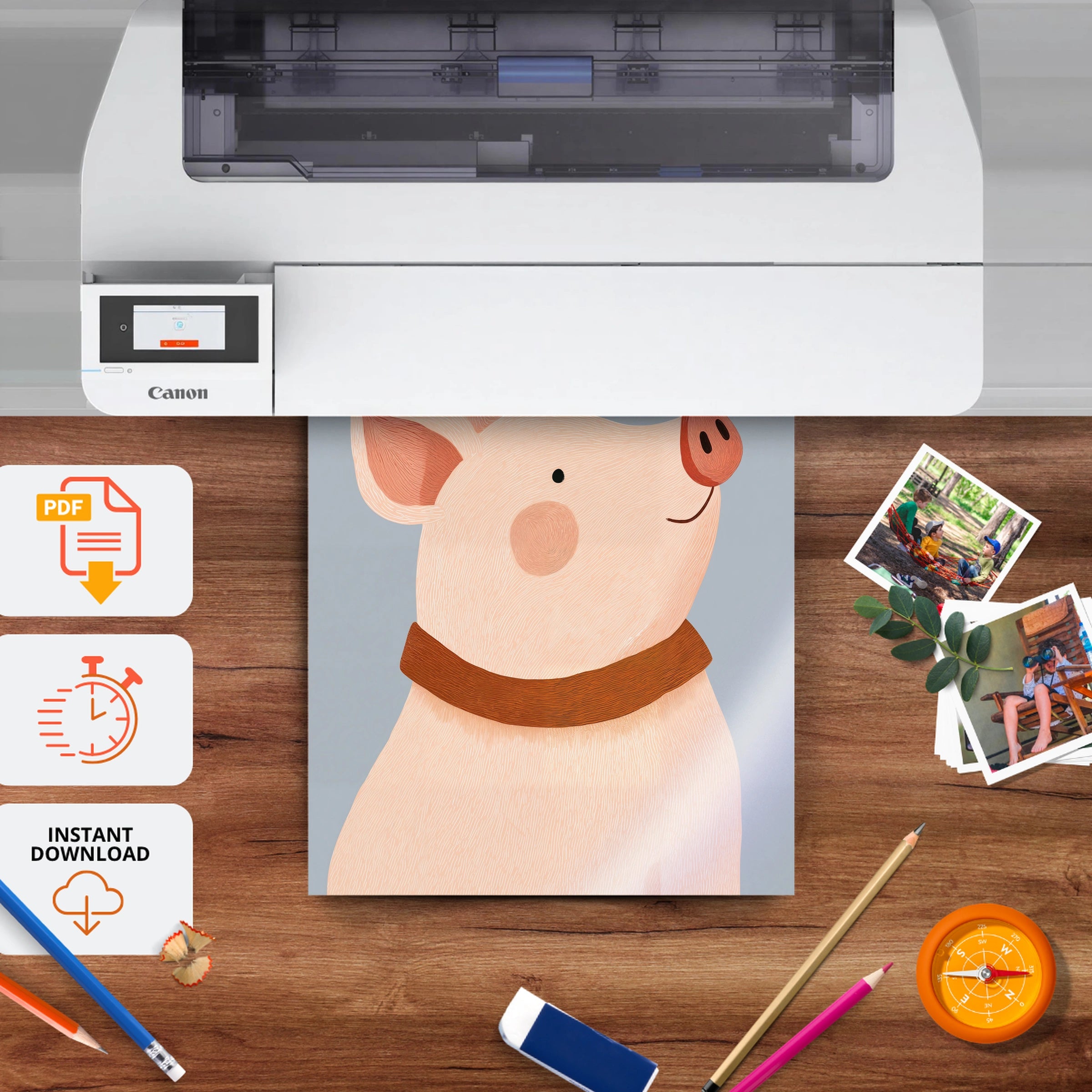 Little Pig Nursery Print - printable nursery wall art, instant download to print at home