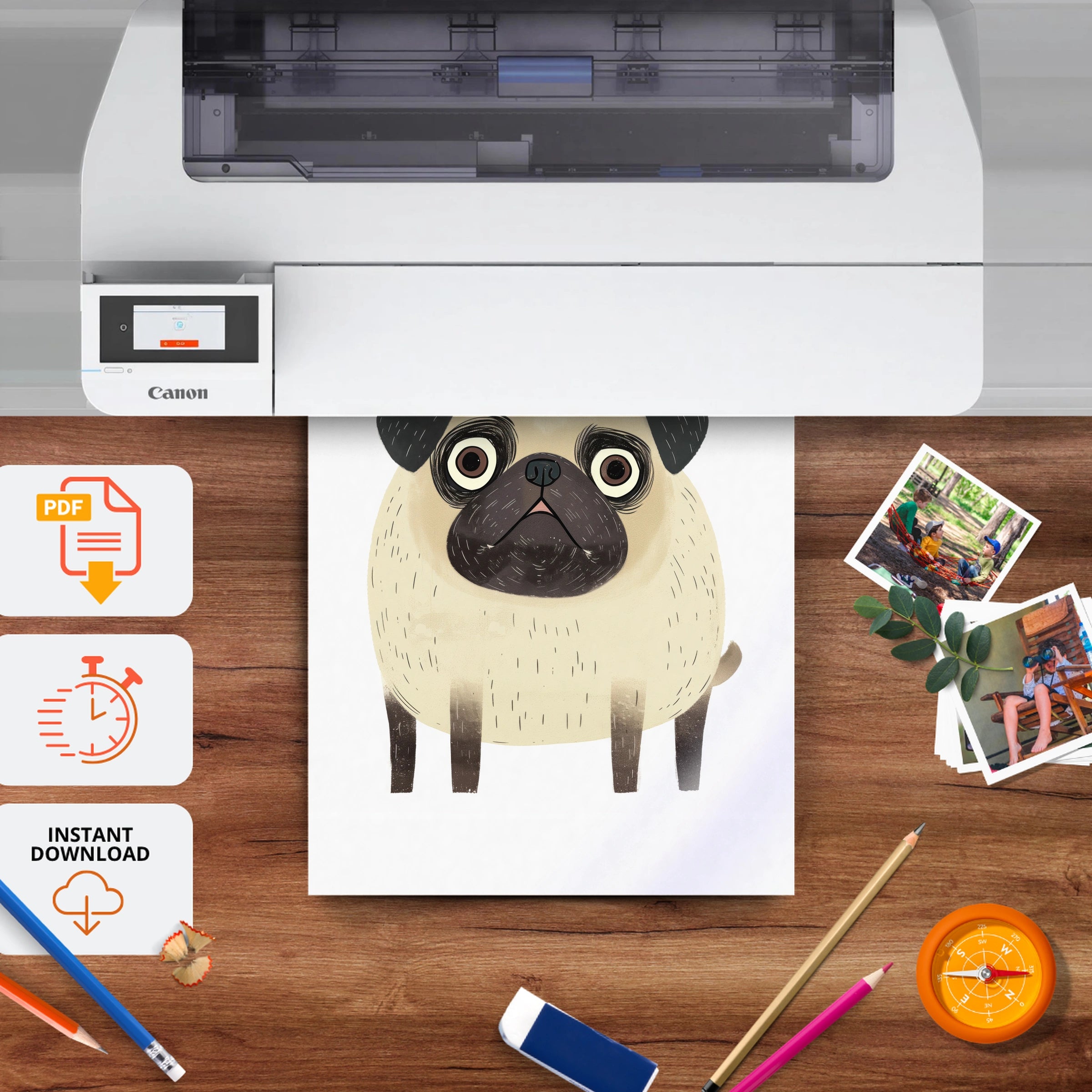 Little Pug Nursery Print - printable nursery wall art, instant download to print at home