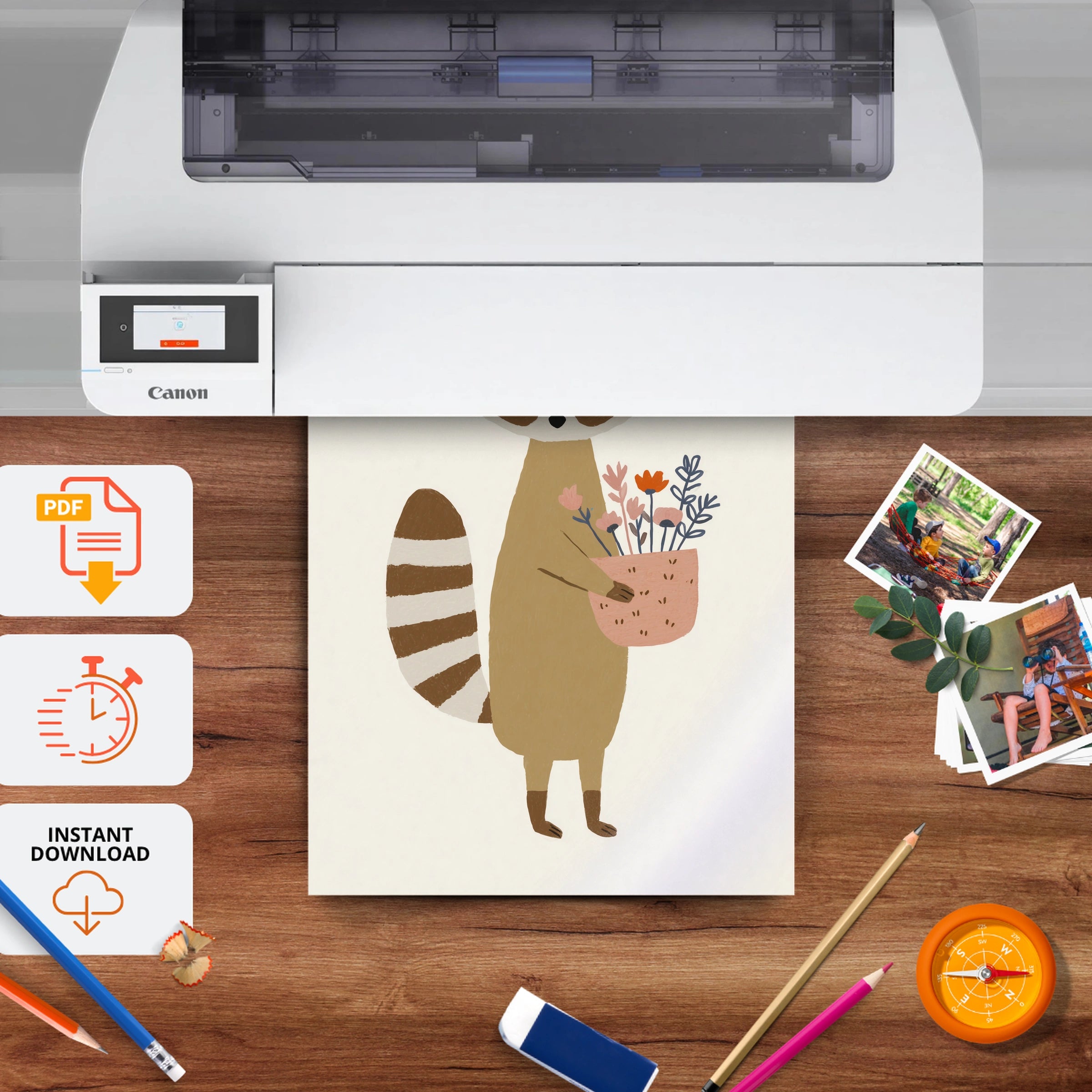 Little Raccoon Nursery Print - printable nursery wall art, instant download to print at home