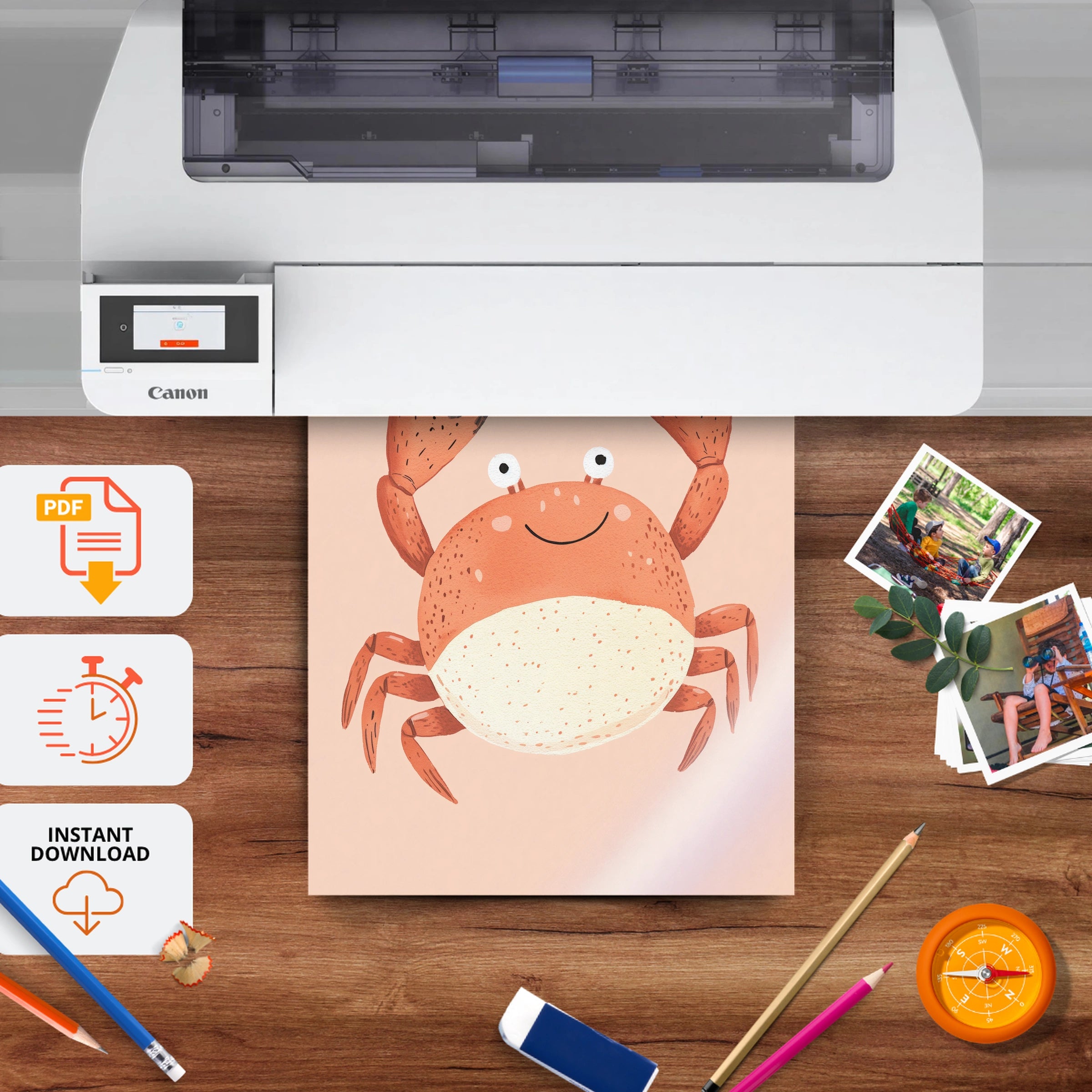 Little Red Crab Nursery Print - printable nursery wall art, instant download to print at home