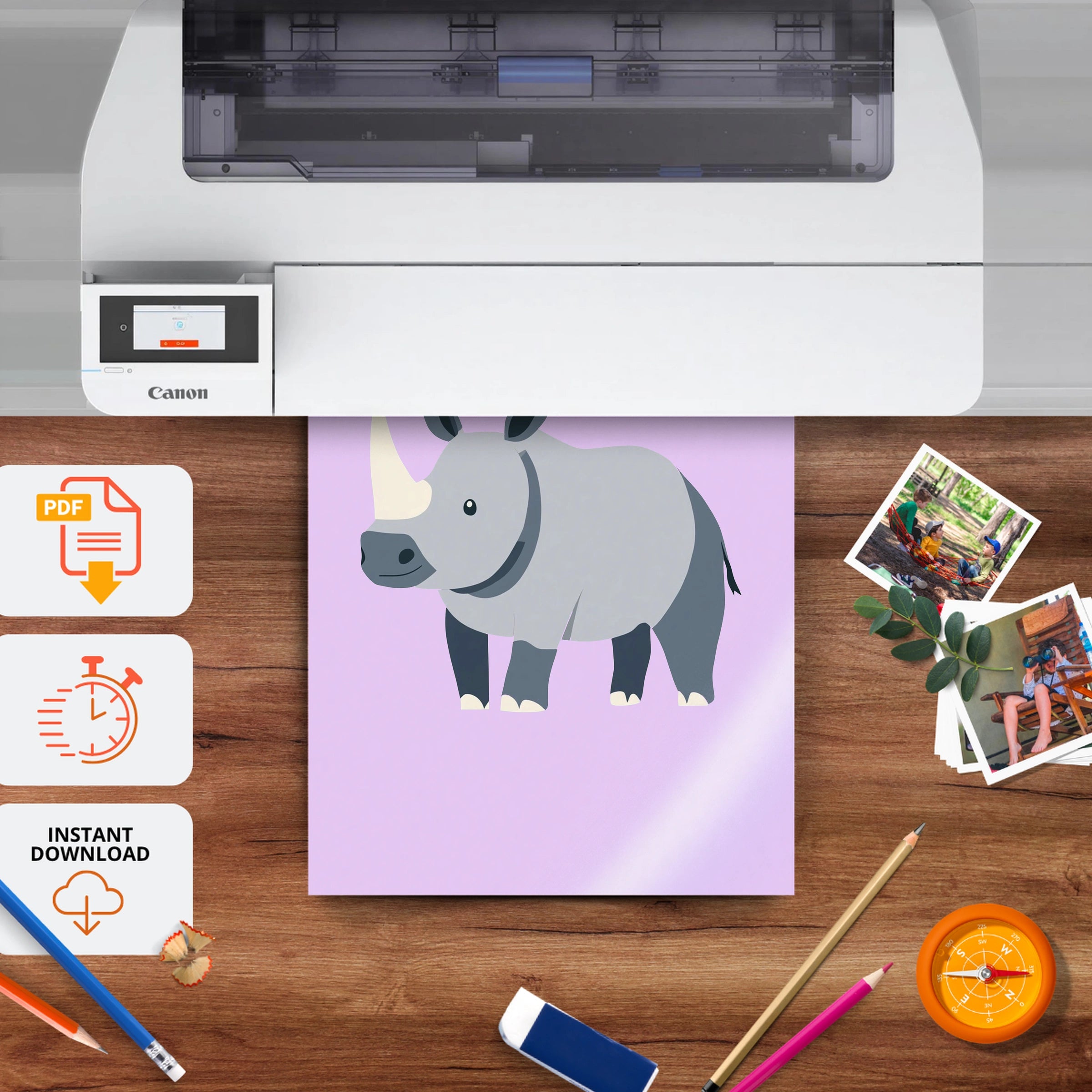 Little Rhino Nursery Print - printable nursery wall art, instant download to print at home
