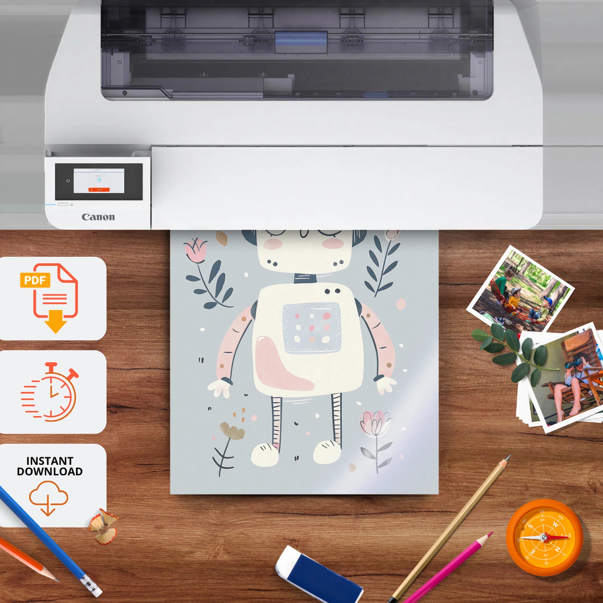 Little Robot Nursery Print - printable nursery wall art, instant download to print at home