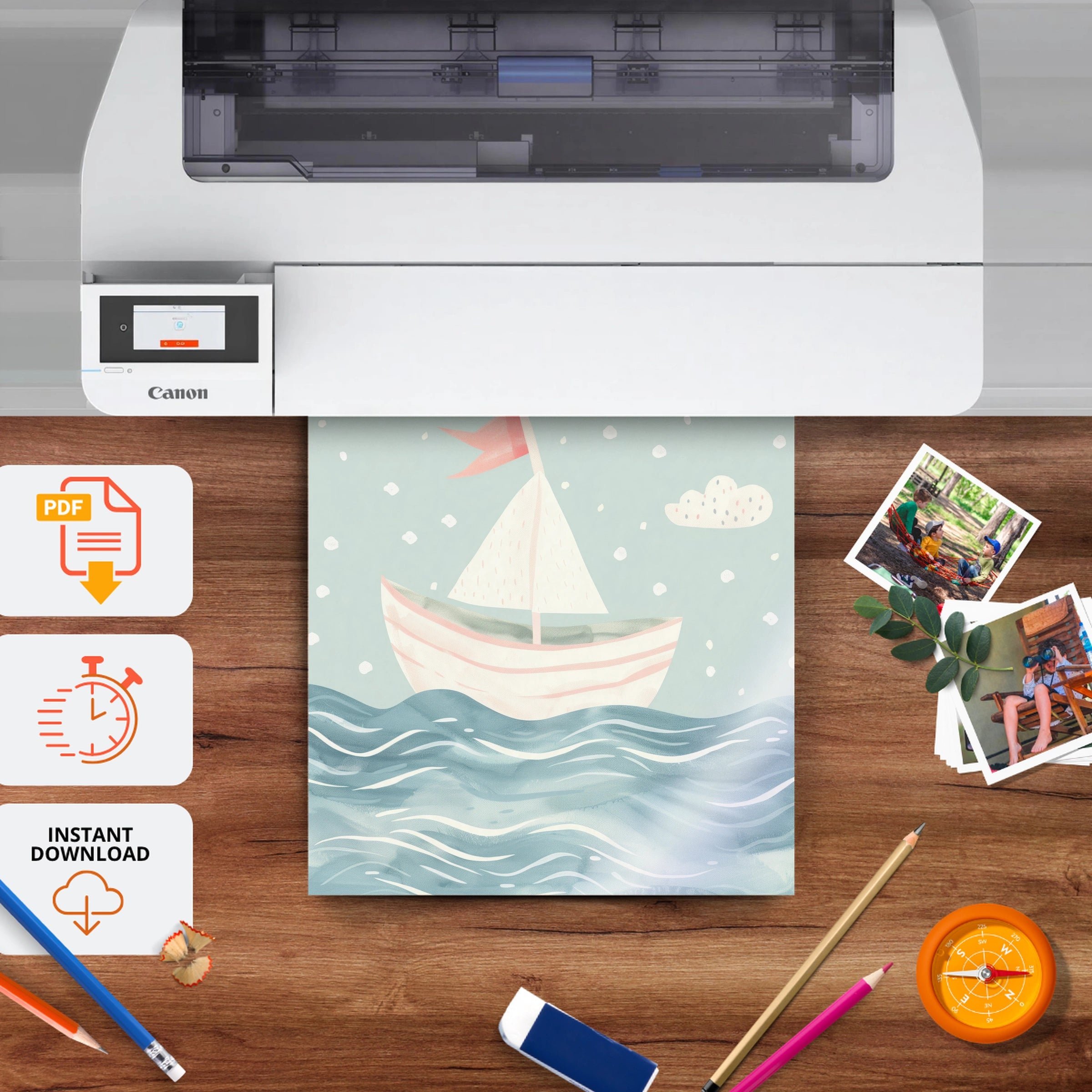 Little Sailboat Nursery Print - printable nursery wall art, instant download to print at home