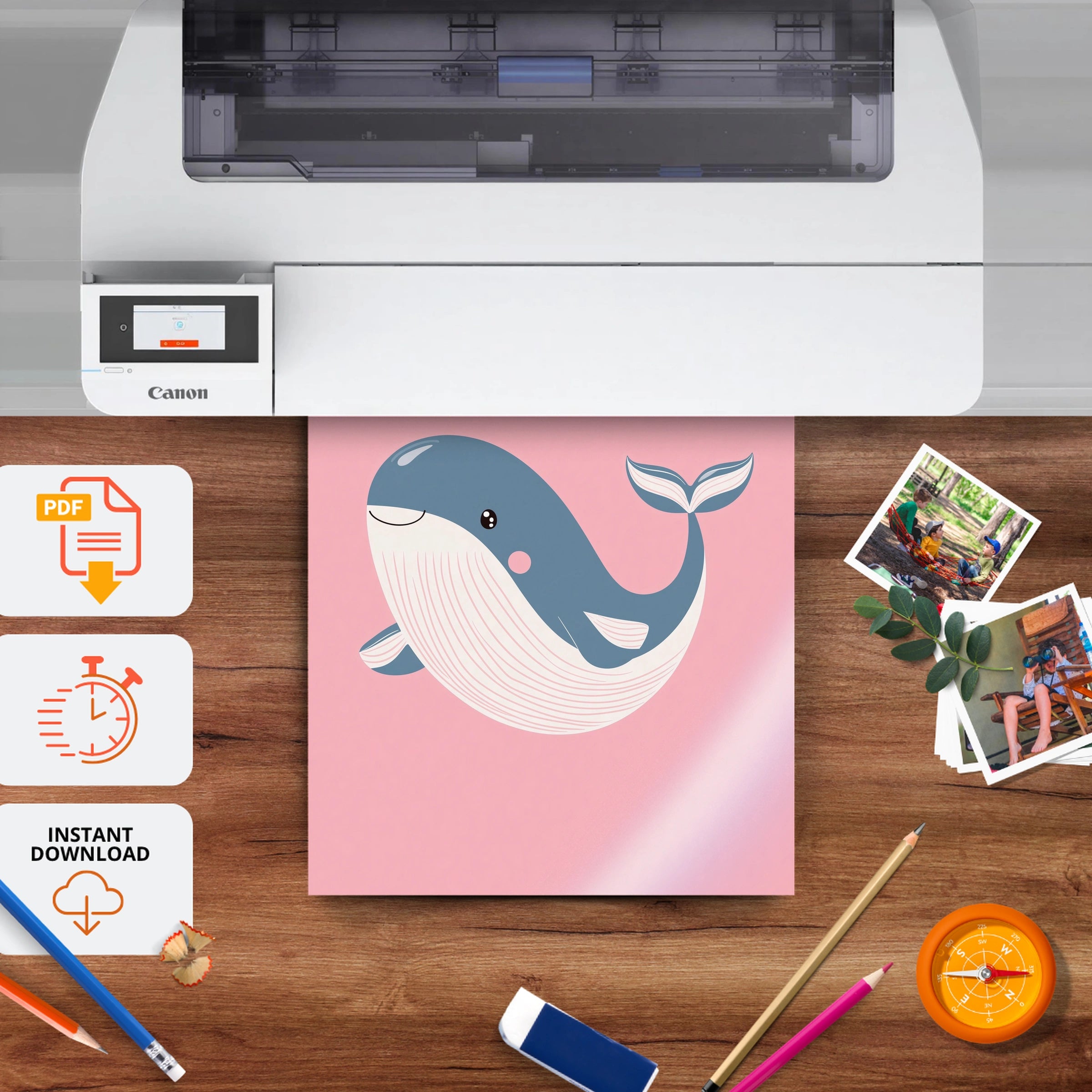 Little Whale Nursery Print - printable nursery wall art, instant download to print at home