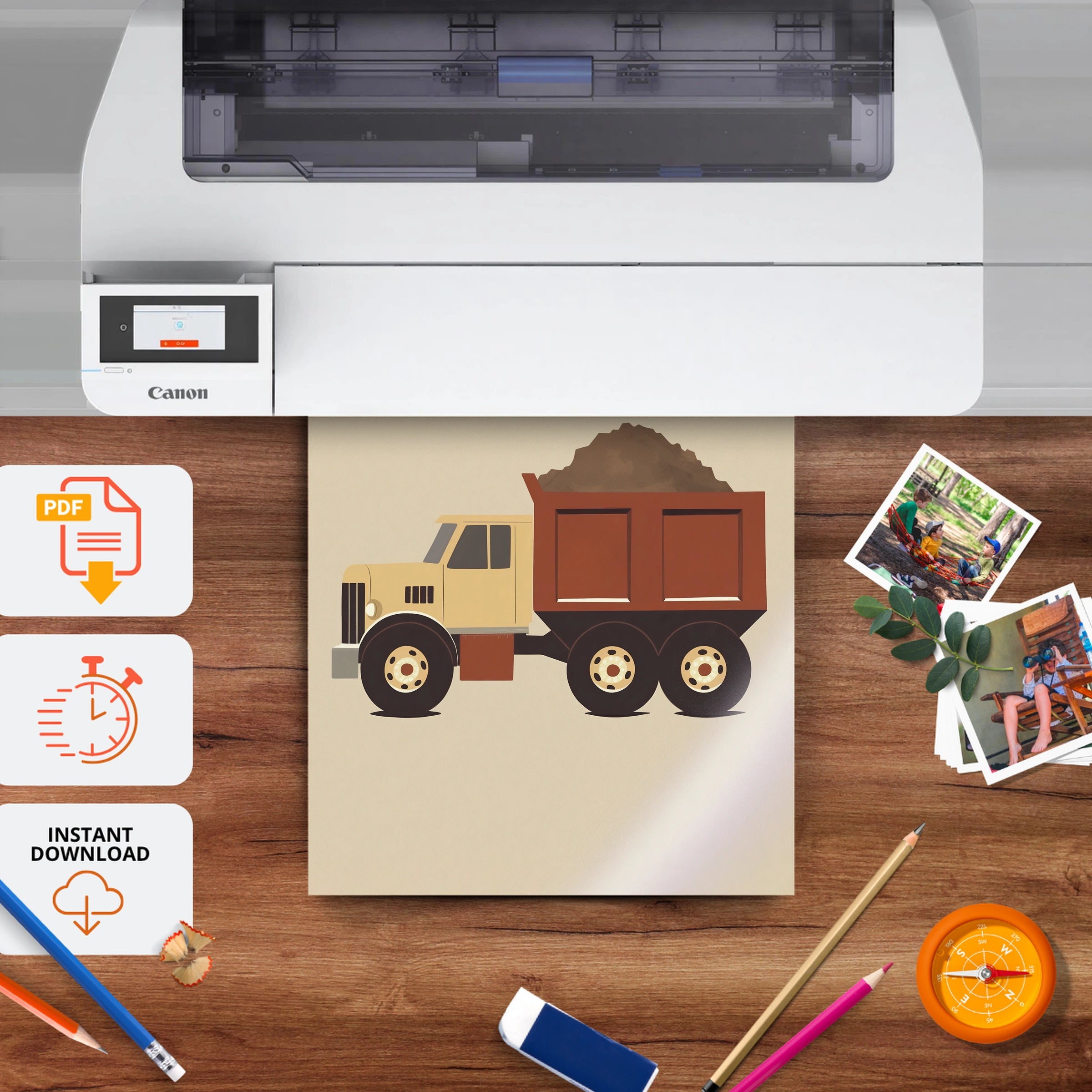 Loaded Dump Truck Nursery Print - printable nursery wall art, instant download to print at home
