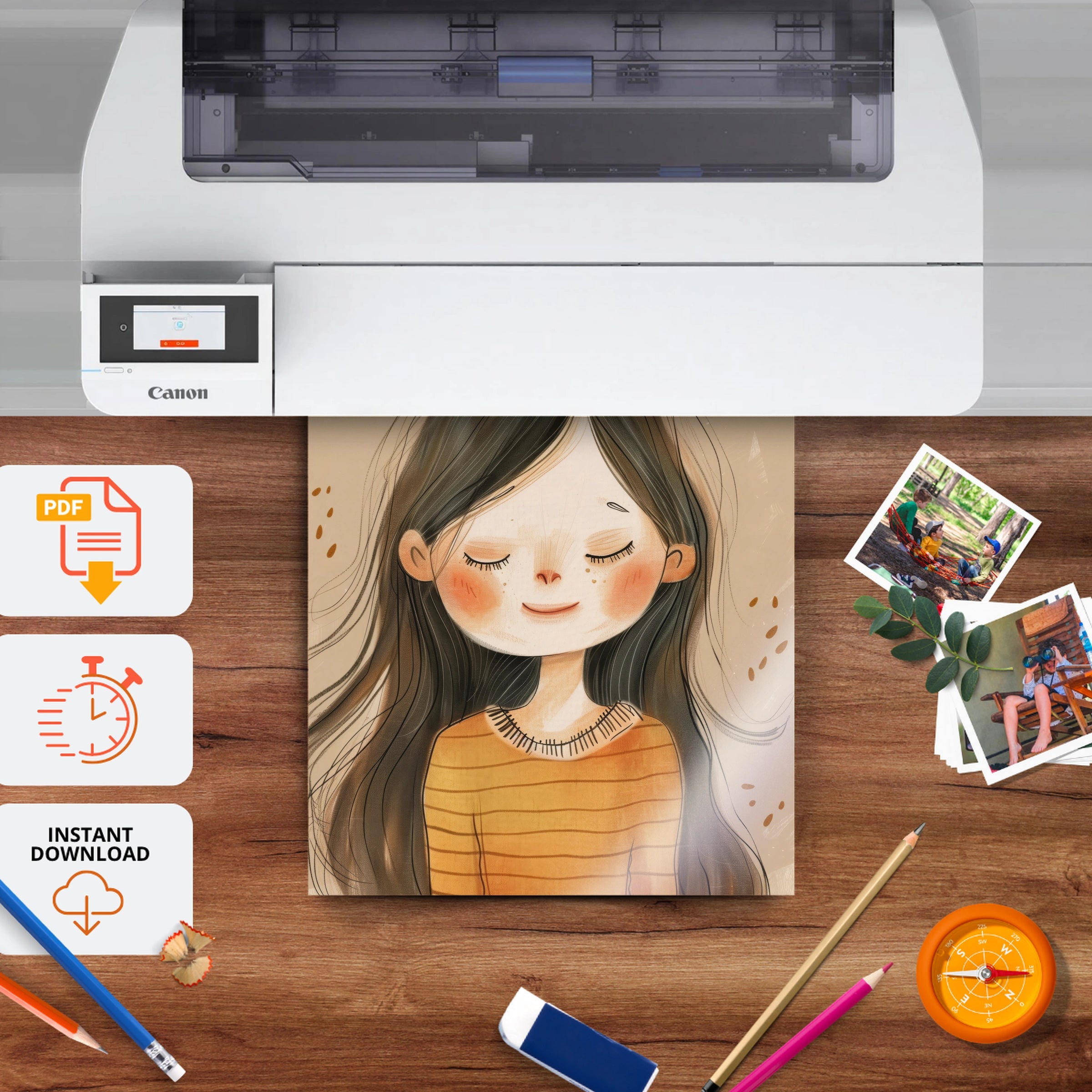 Long Hair Girl Nursery Print - printable nursery wall art, instant download to print at home