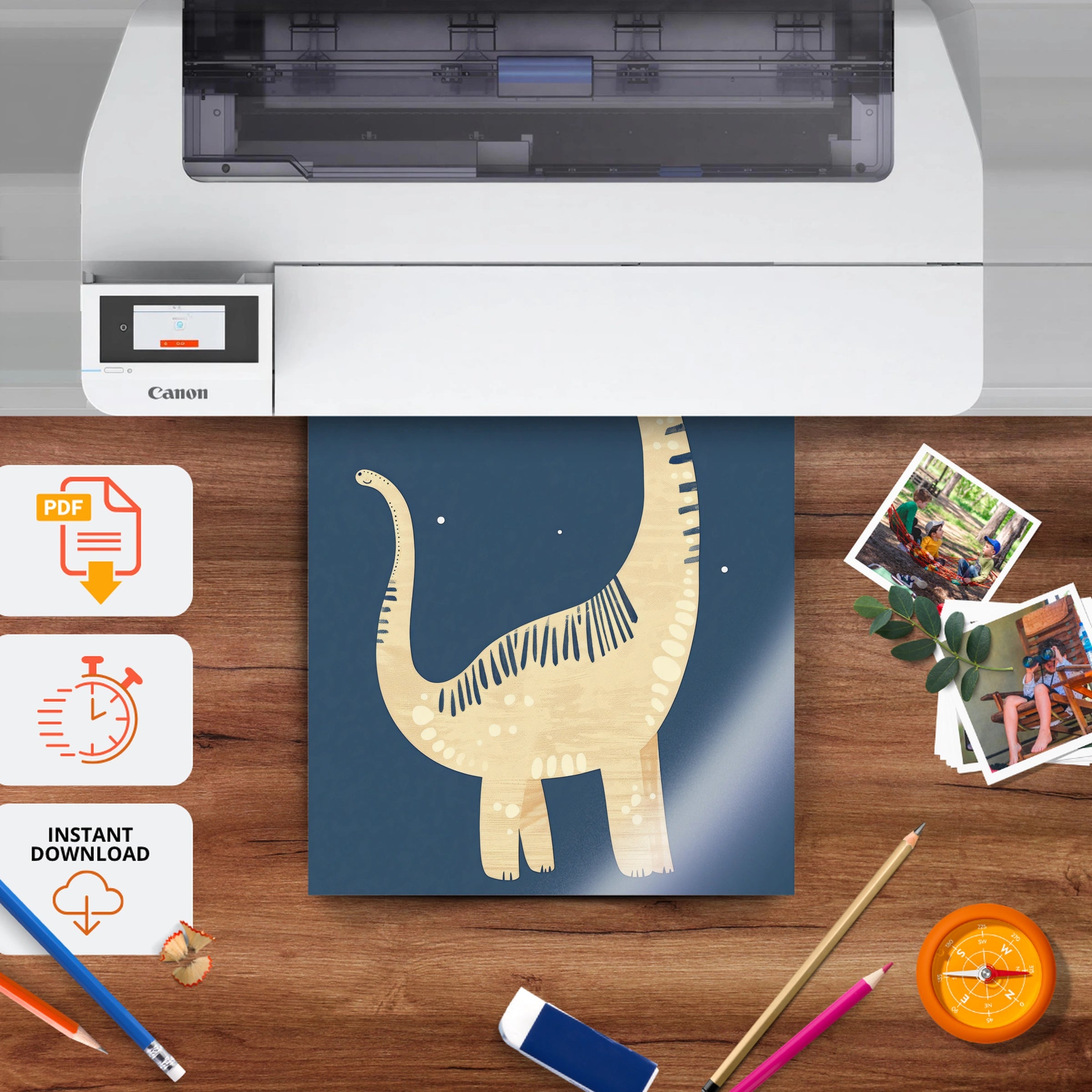 Long-Neck Dinosaur Nursery Print - printable nursery wall art, instant download to print at home