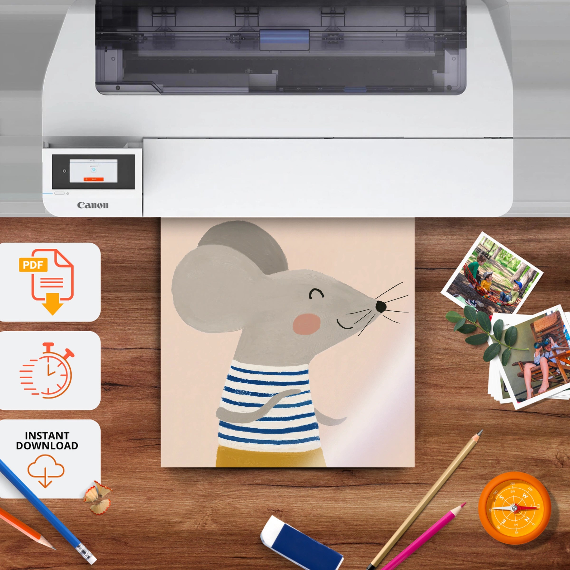 Lovely Little One Mouse Nursery Print - printable nursery wall art, instant download to print at home