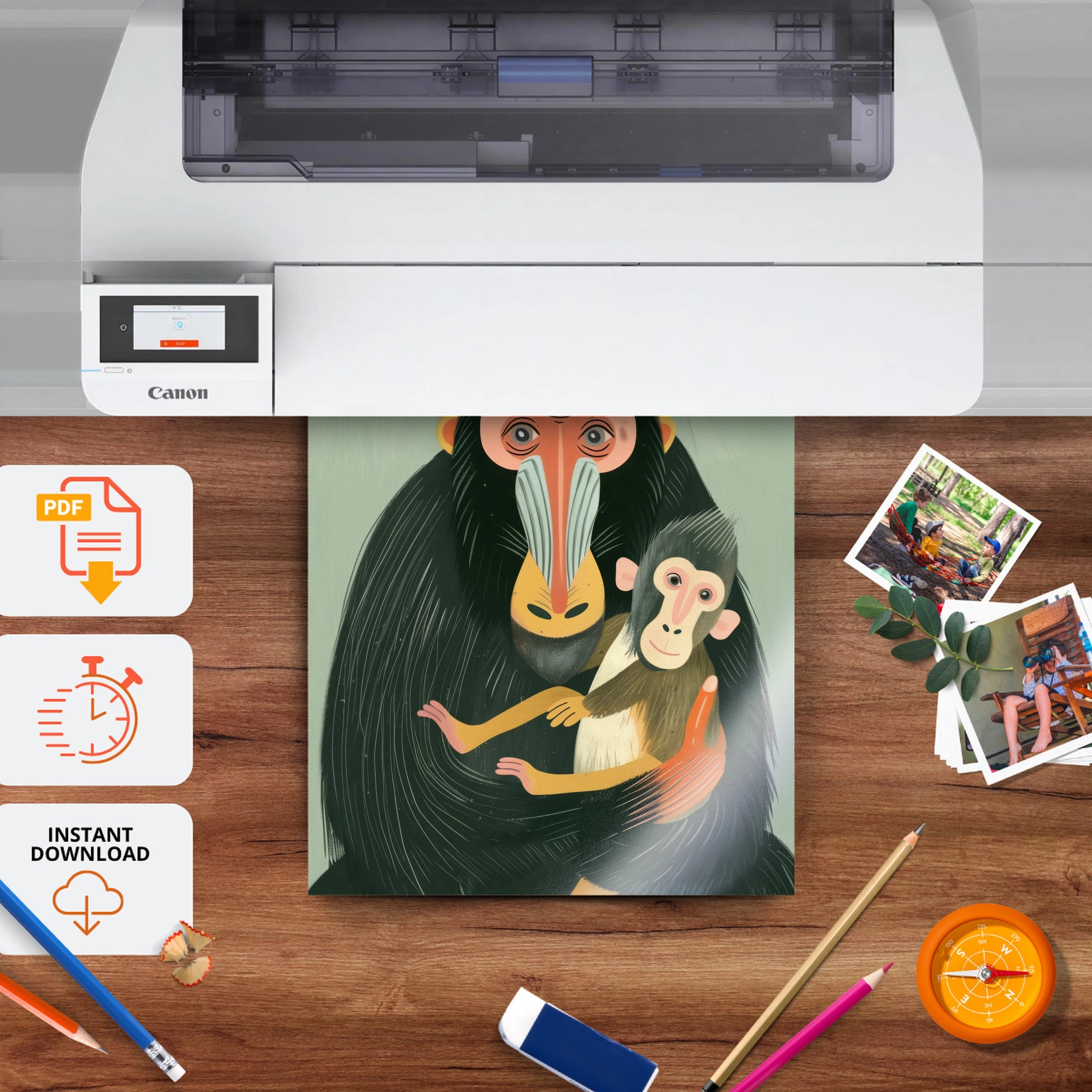Mandrill and Baby Nursery Print - printable nursery wall art, instant download to print at home