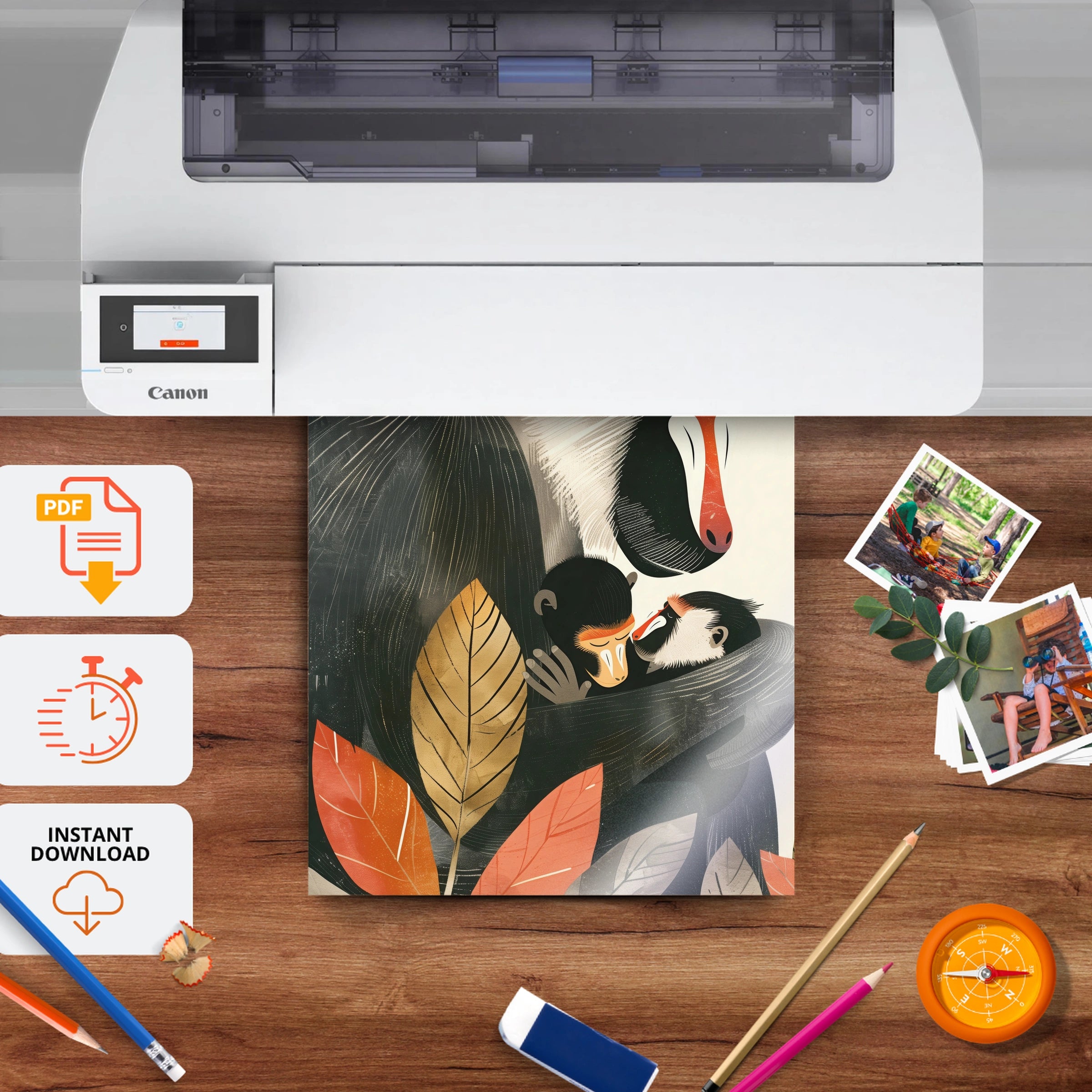 Mandrill Family Nursery Print - printable nursery wall art, instant download to print at home