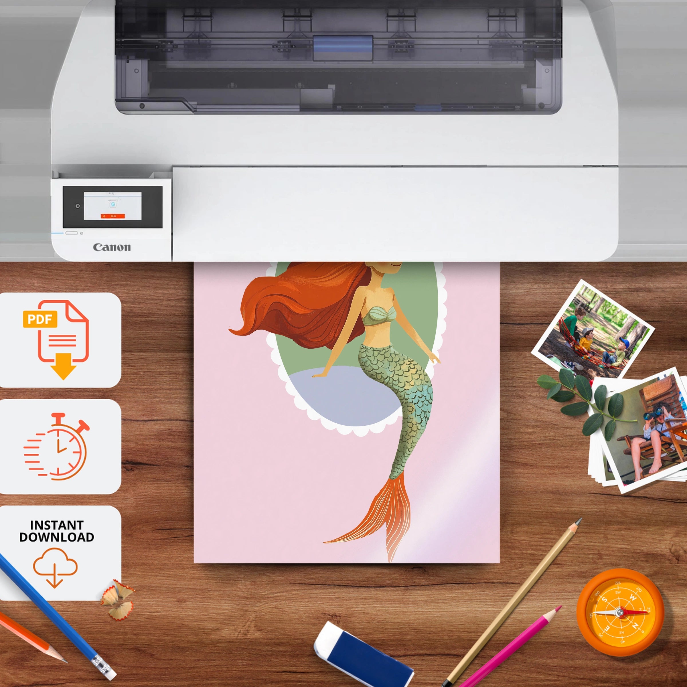 Mermaid Cameo Nursery Print - printable nursery wall art, instant download to print at home