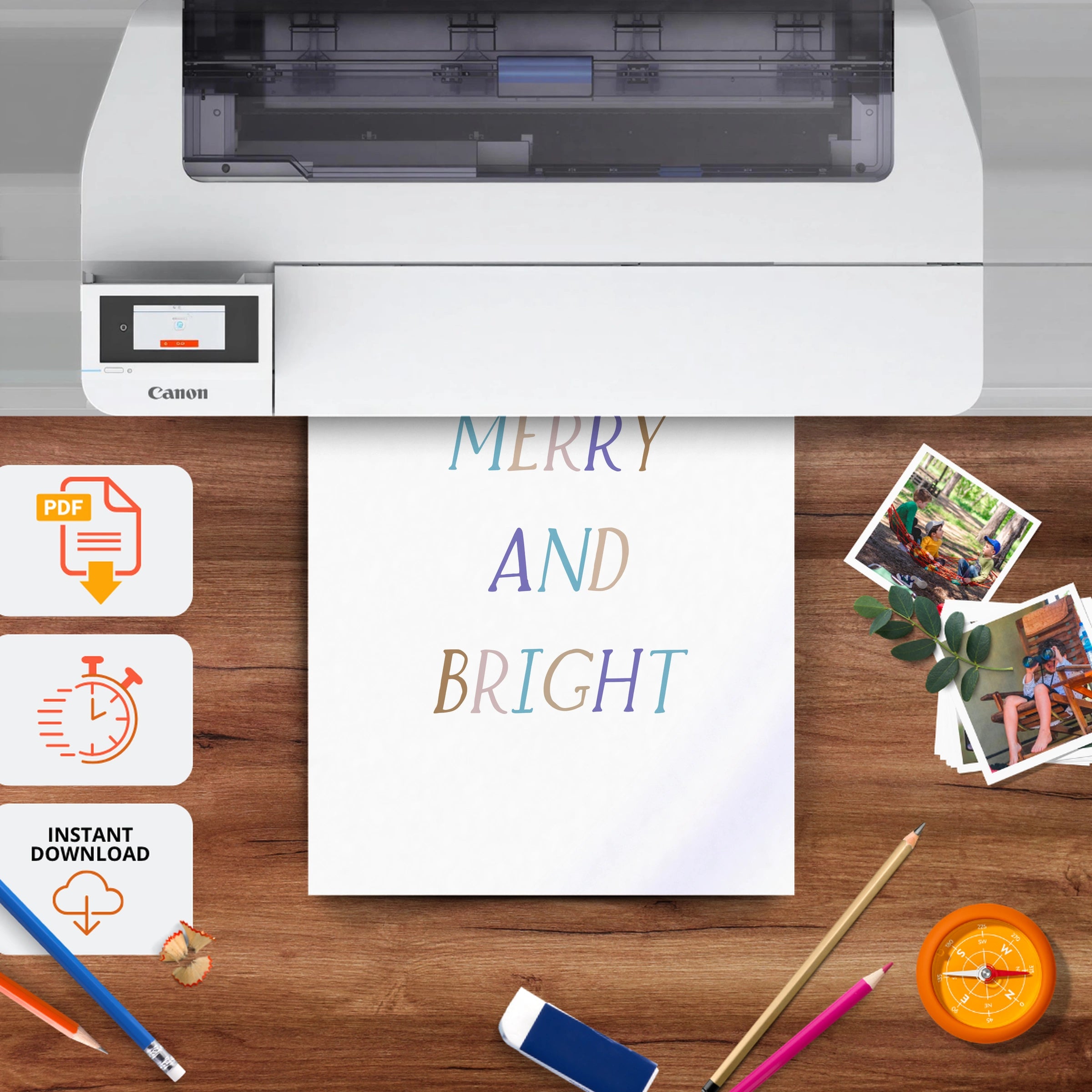 Merry and Bright Christmas Print - printable nursery wall art, instant download to print at home