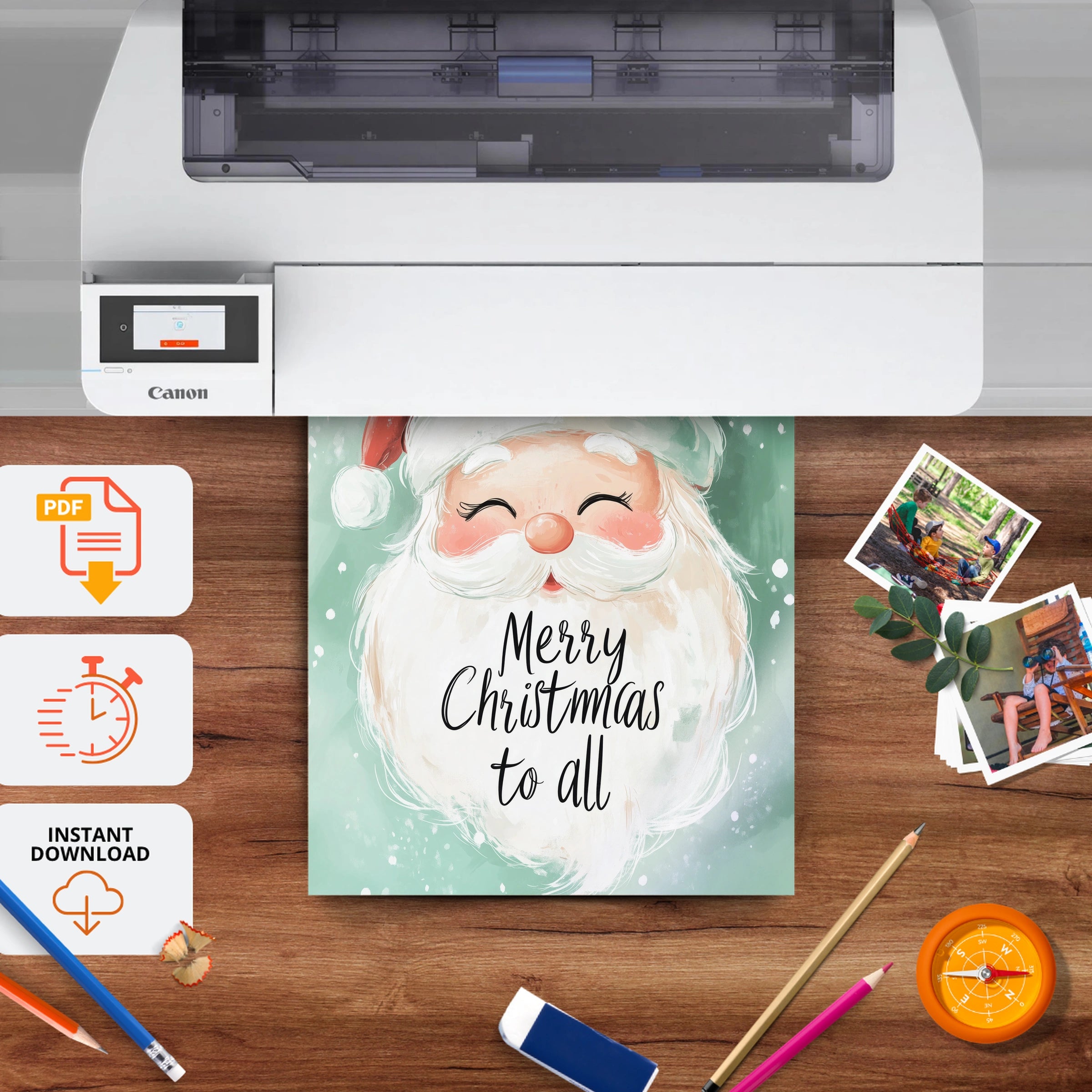 Merry Christmas Santa Print - printable nursery wall art, instant download to print at home