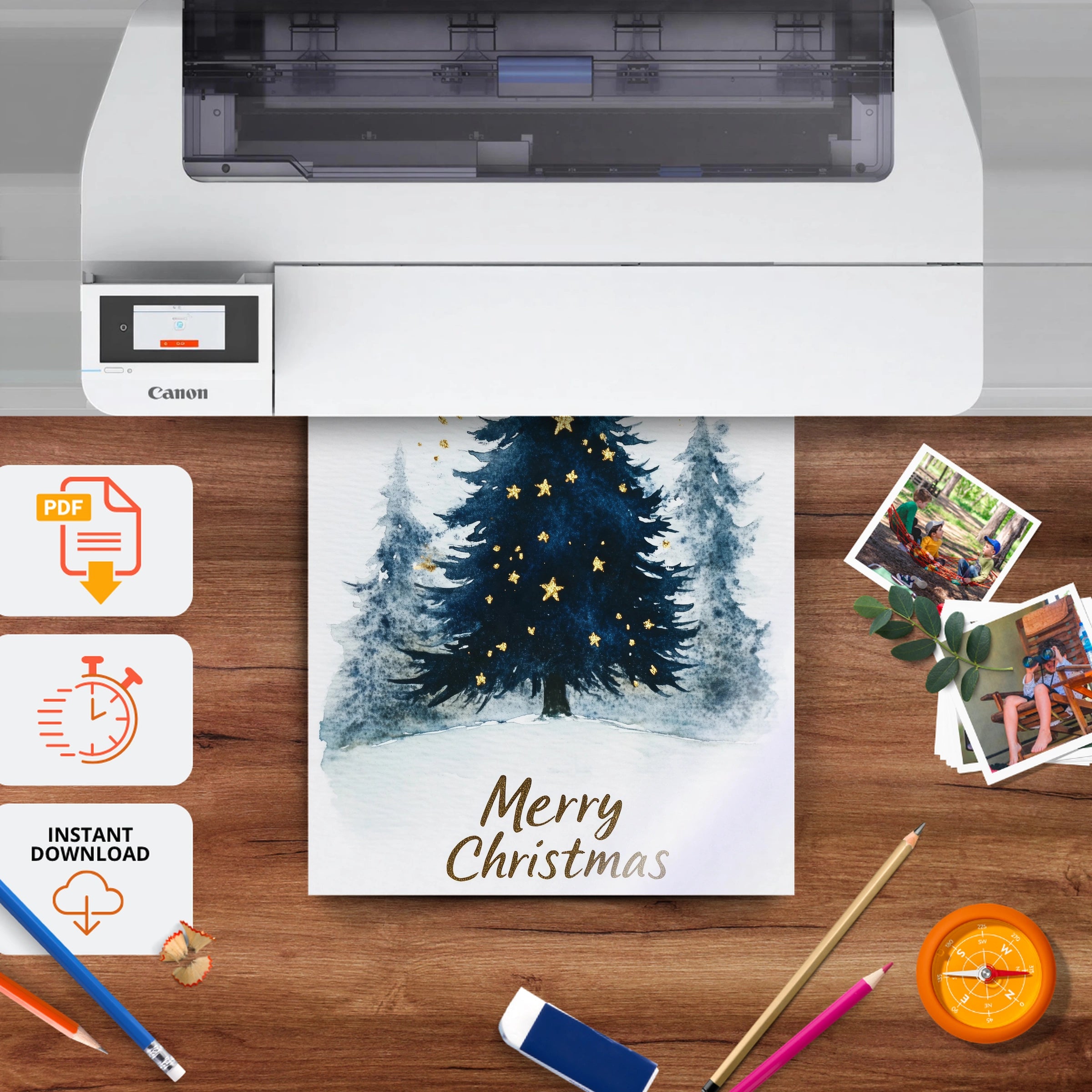 Merry Christmas Tree Print - printable nursery wall art, instant download to print at home