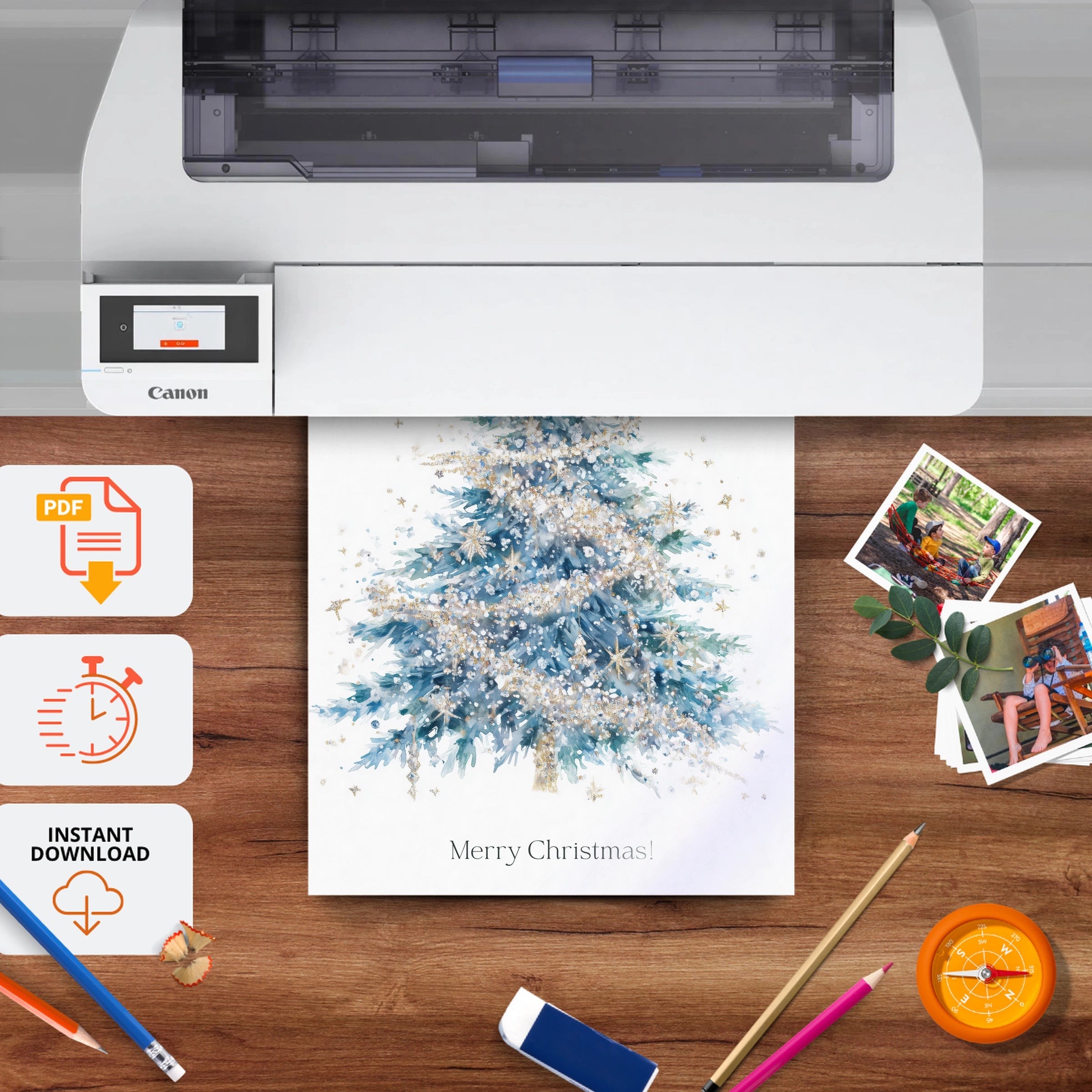 Merry Christmas Tree Print - printable nursery wall art, instant download to print at home
