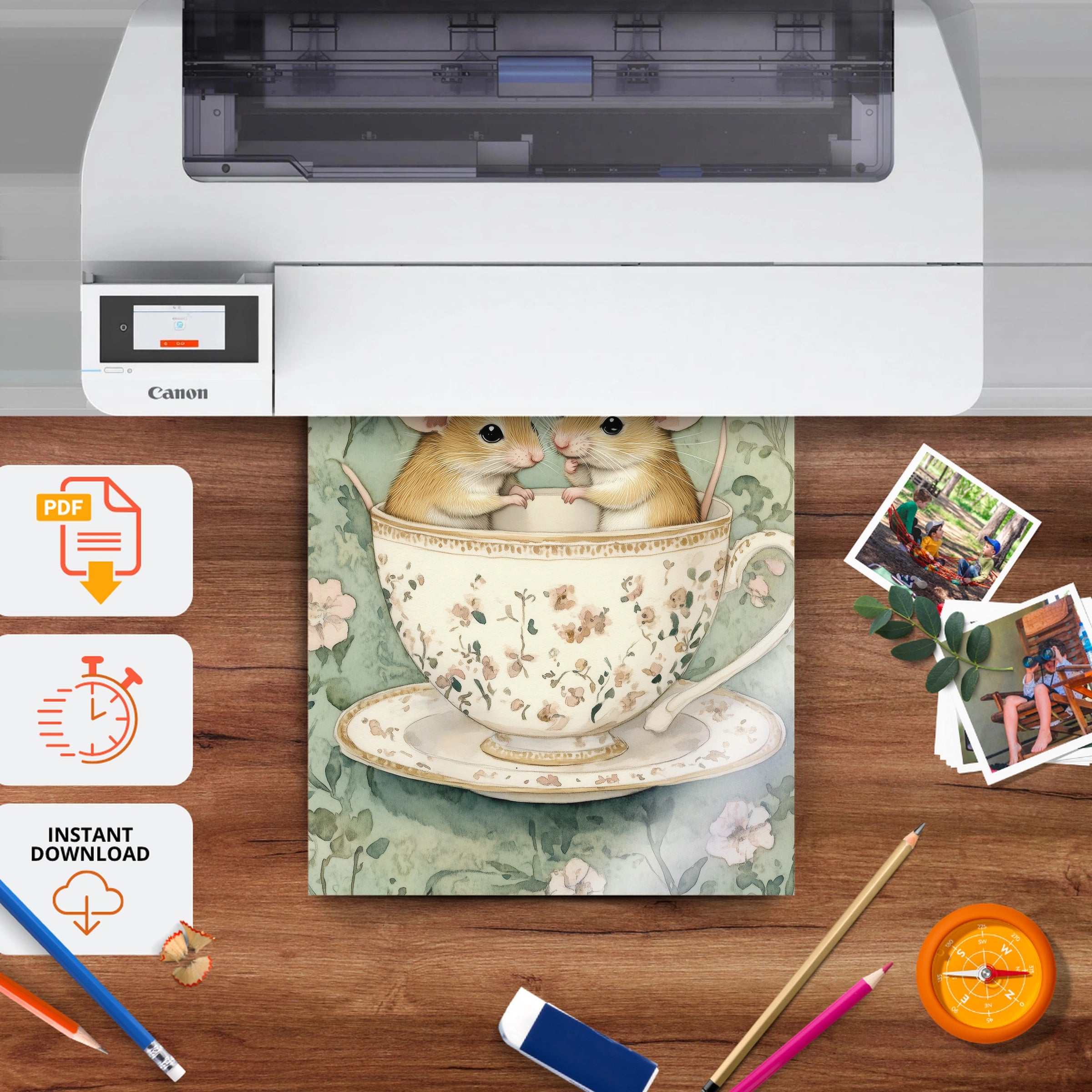 Mice in a Teacup Nursery Print - printable nursery wall art, instant download to print at home