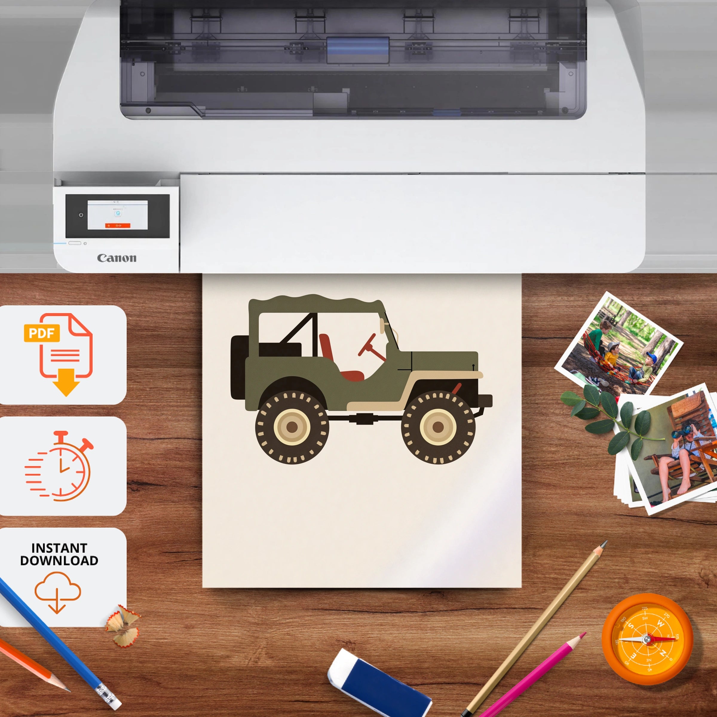 Military Jeep Nursery Print - printable nursery wall art, instant download to print at home