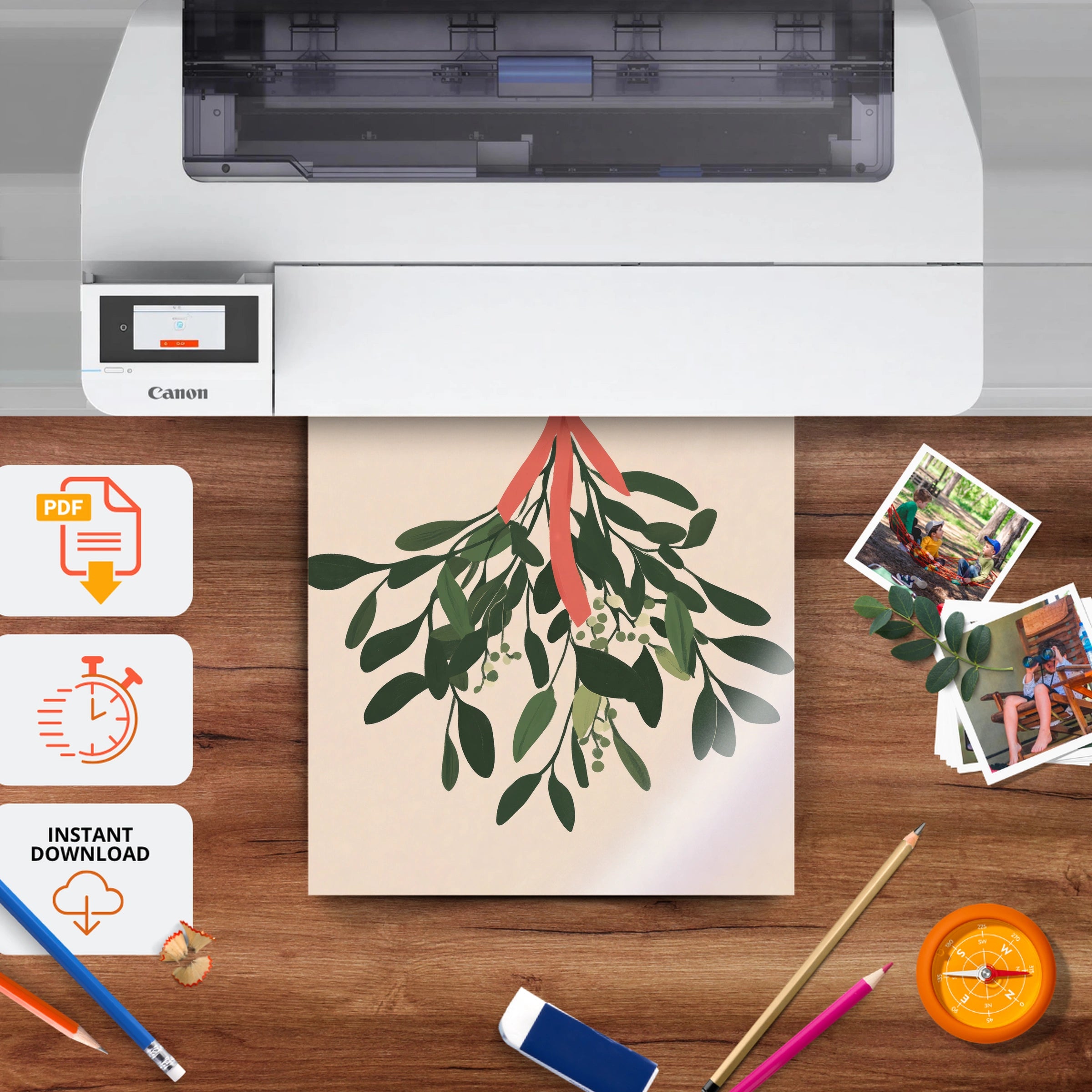 Mistletoe Christmas Print - printable nursery wall art, instant download to print at home
