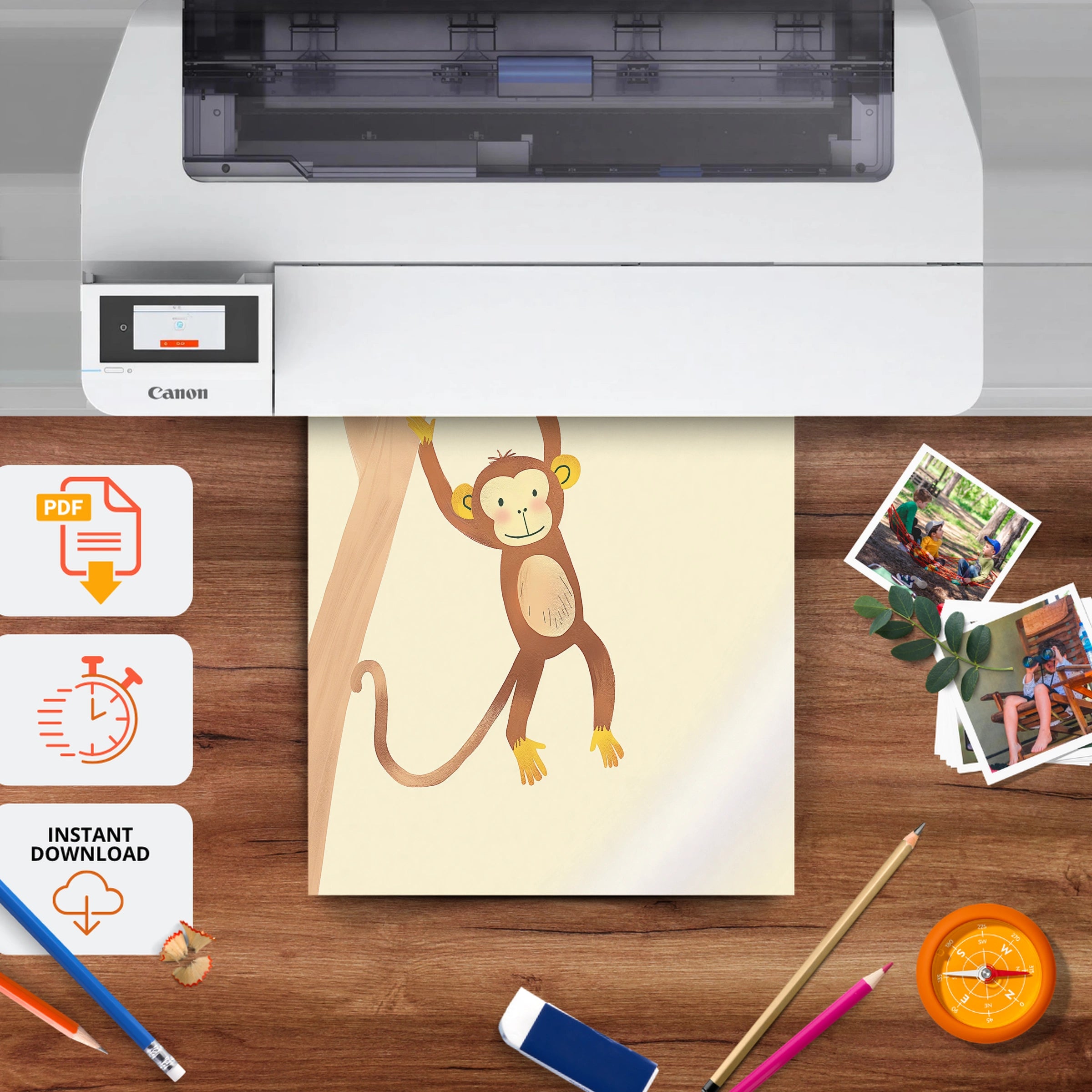 Monkey on a Branch Nursery Print - printable nursery wall art, instant download to print at home