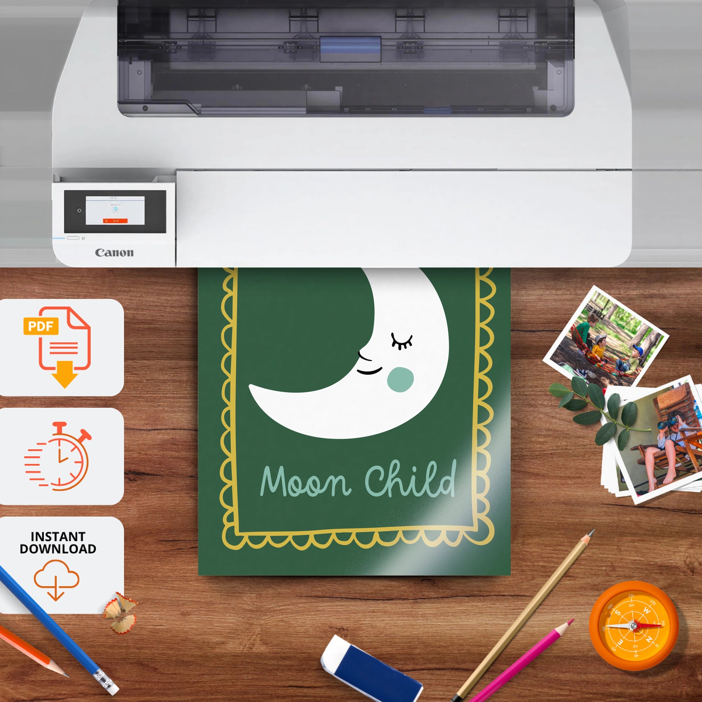 Moon Child Nursery Print - printable nursery wall art, instant download to print at home