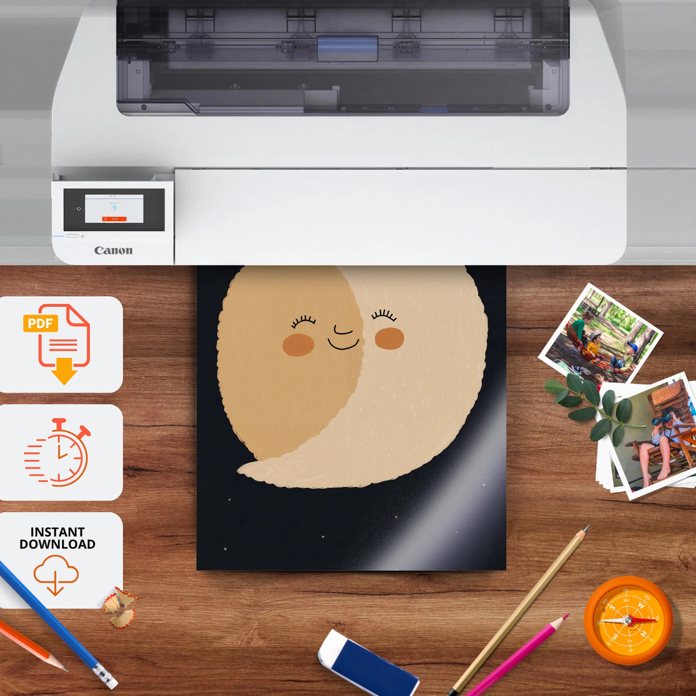 Moon Face Nursery Print - printable nursery wall art, instant download to print at home