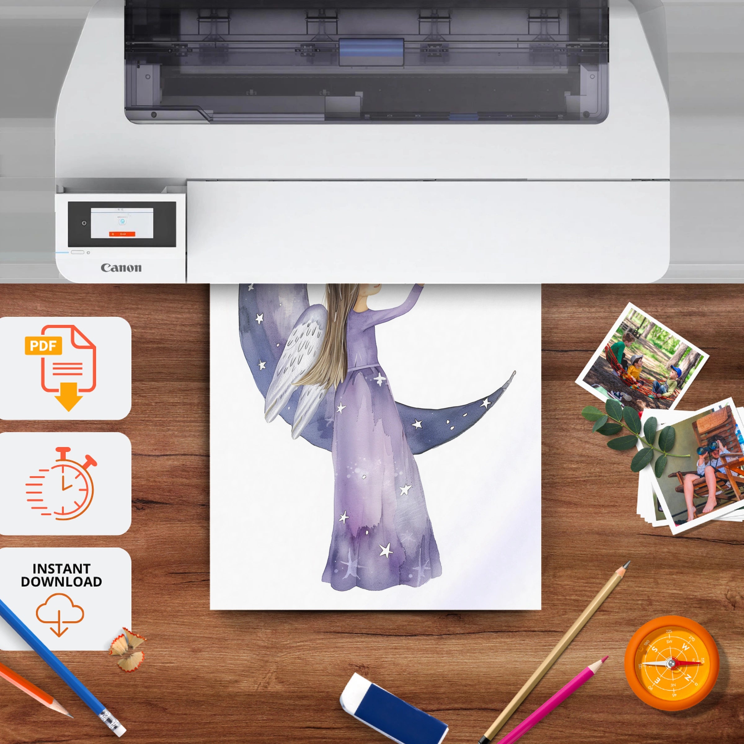 Moon Fairy Nursery Print - printable nursery wall art, instant download to print at home