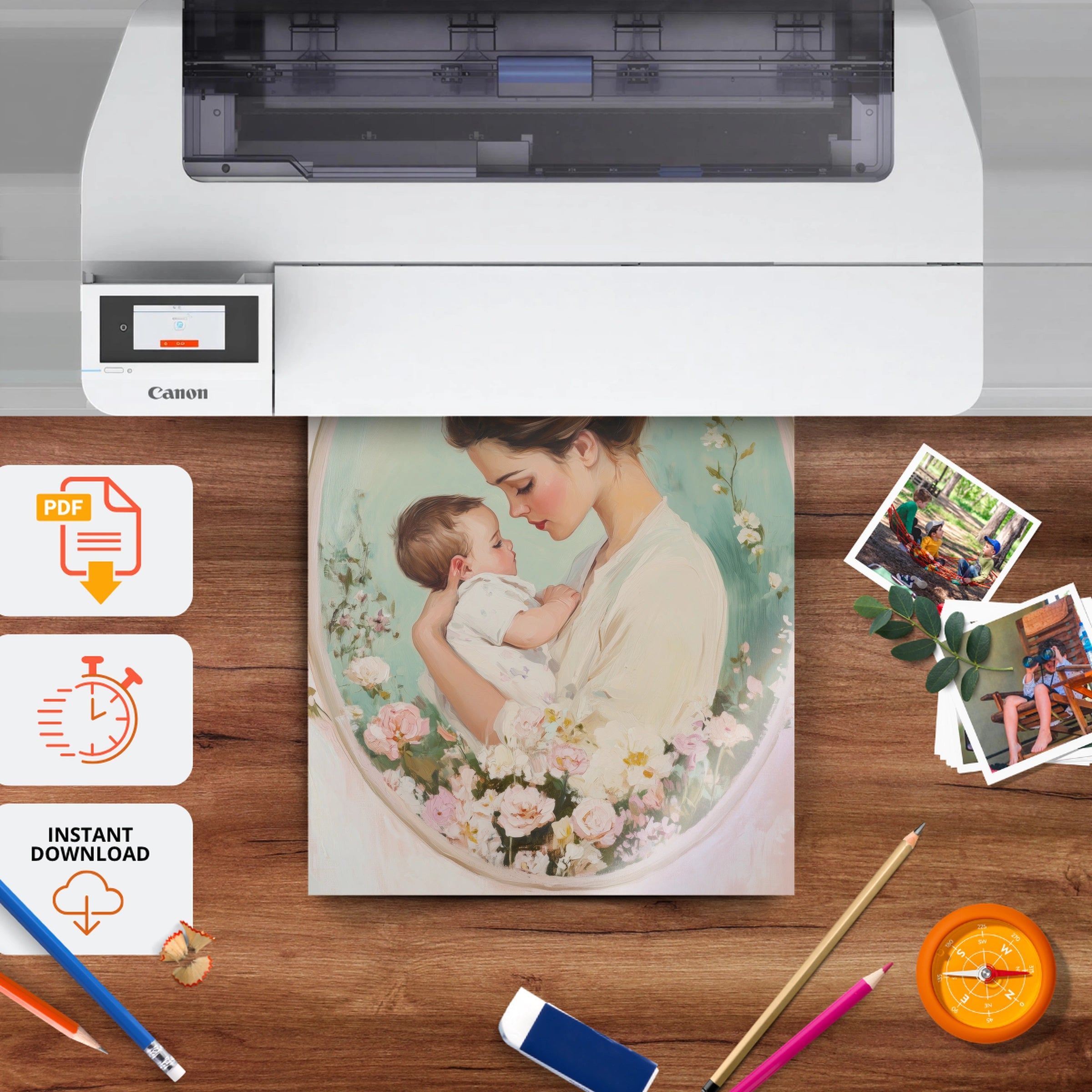 Mother and Baby Cameo Nursery Print - printable nursery wall art, instant download to print at home