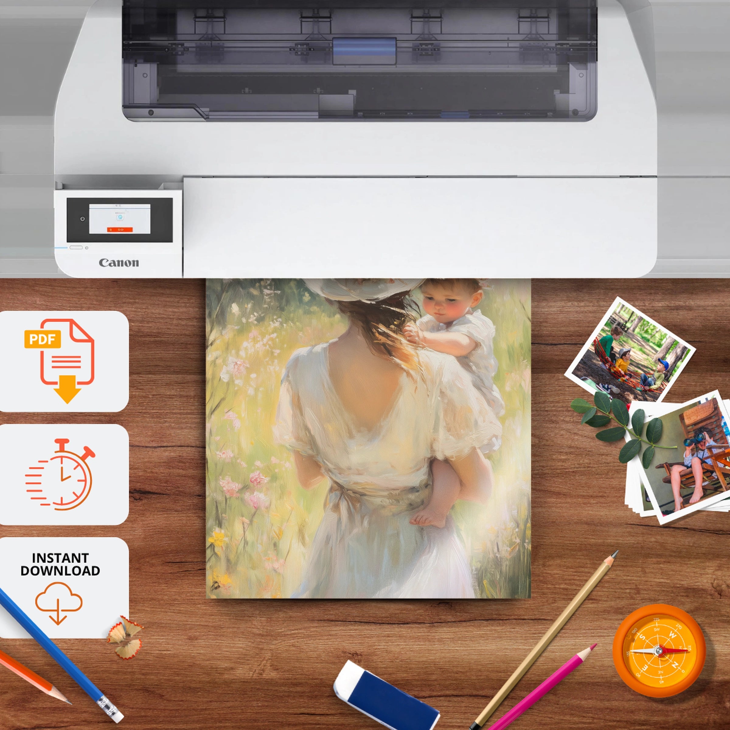 Mother and Baby in Blossom Nursery Print - printable nursery wall art, instant download to print at home