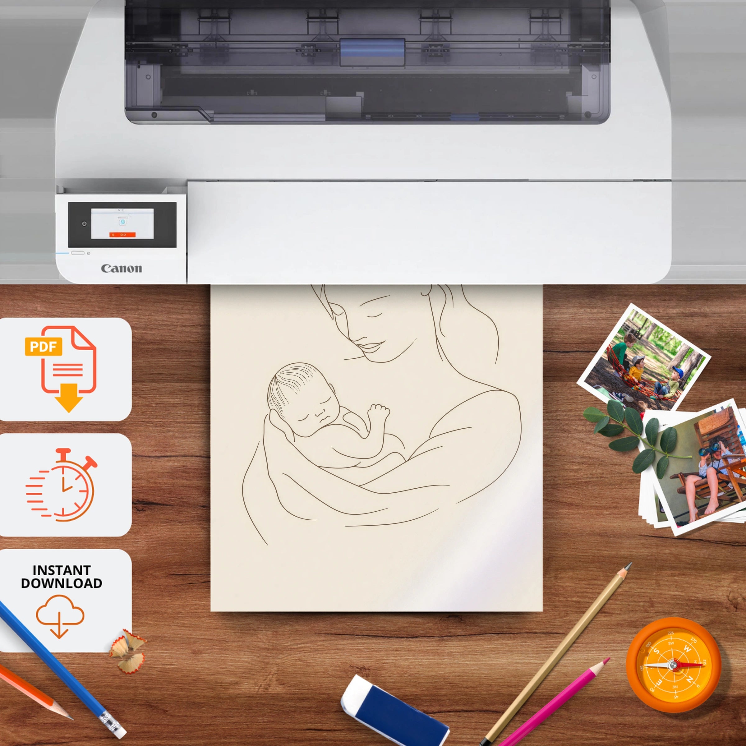 Mother and Baby Line Art Nursery Print - printable nursery wall art, instant download to print at home