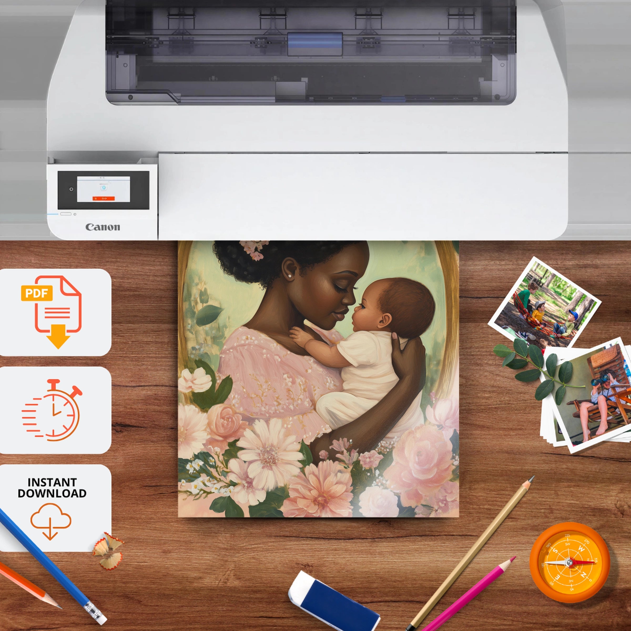 Mother and Baby Roses Nursery Print - printable nursery wall art, instant download to print at home