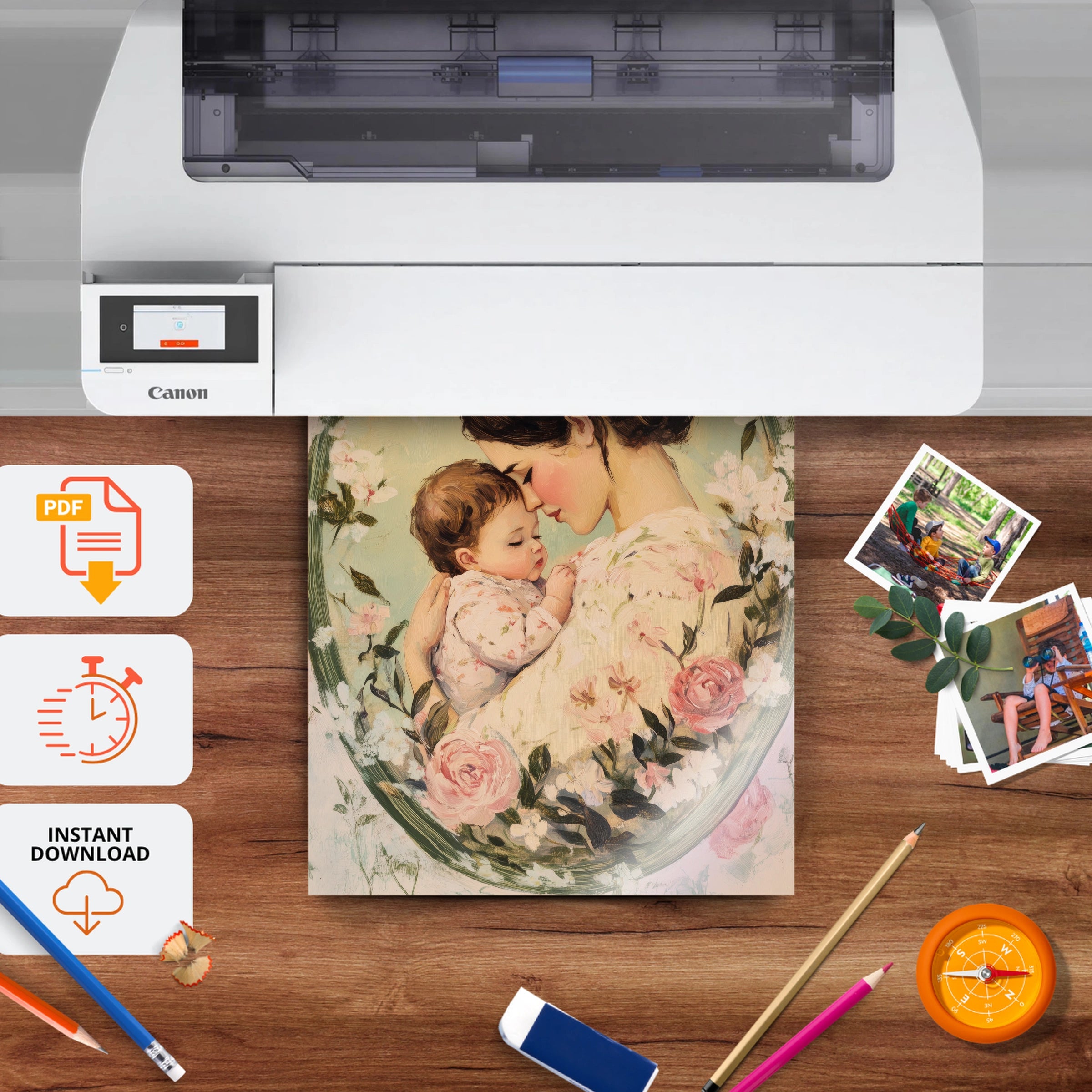 Mother and Child Cameo Nursery Print - printable nursery wall art, instant download to print at home