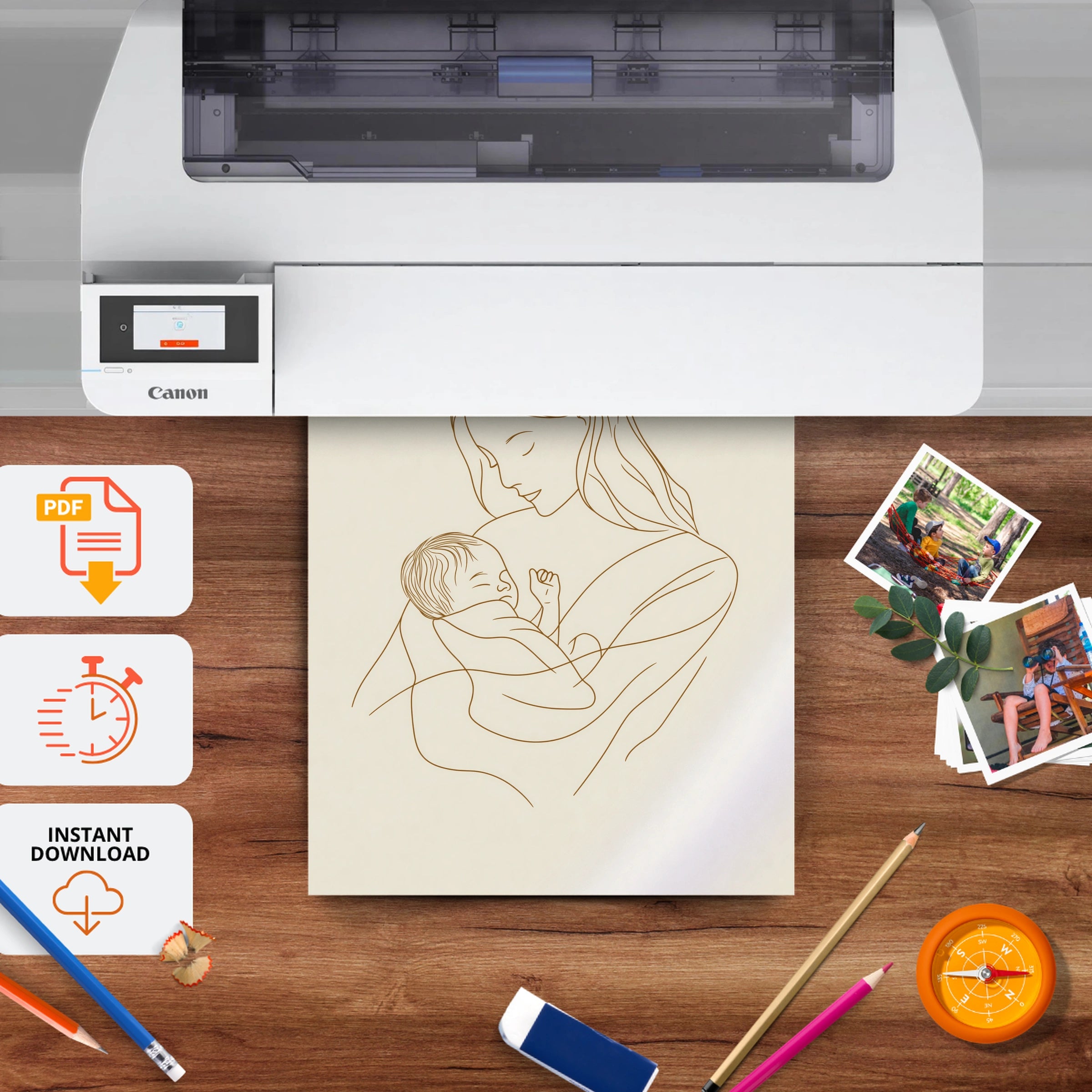 Mother Nursing Line Art Nursery Print - printable nursery wall art, instant download to print at home