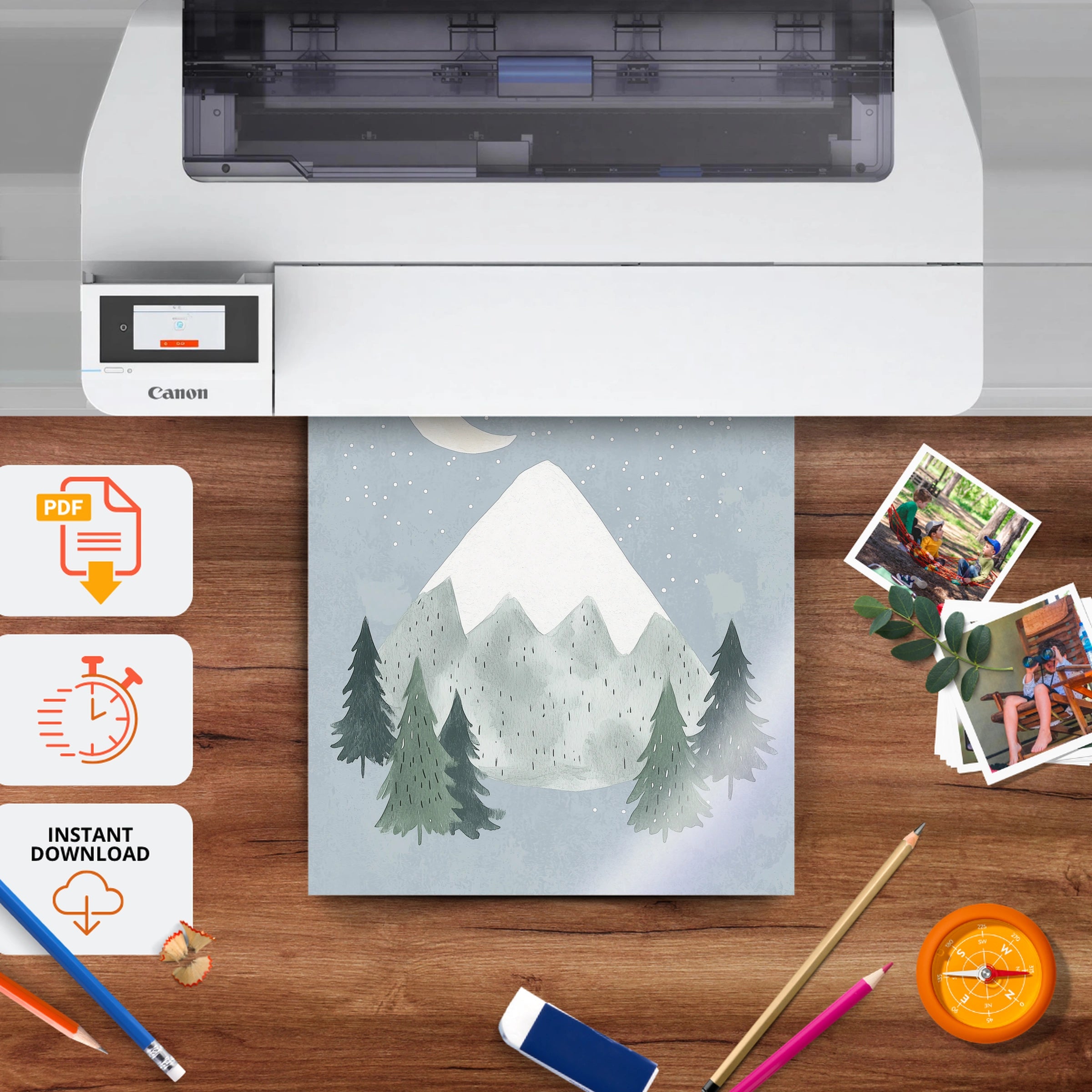 Mountain Moon Nursery Print - printable nursery wall art, instant download to print at home