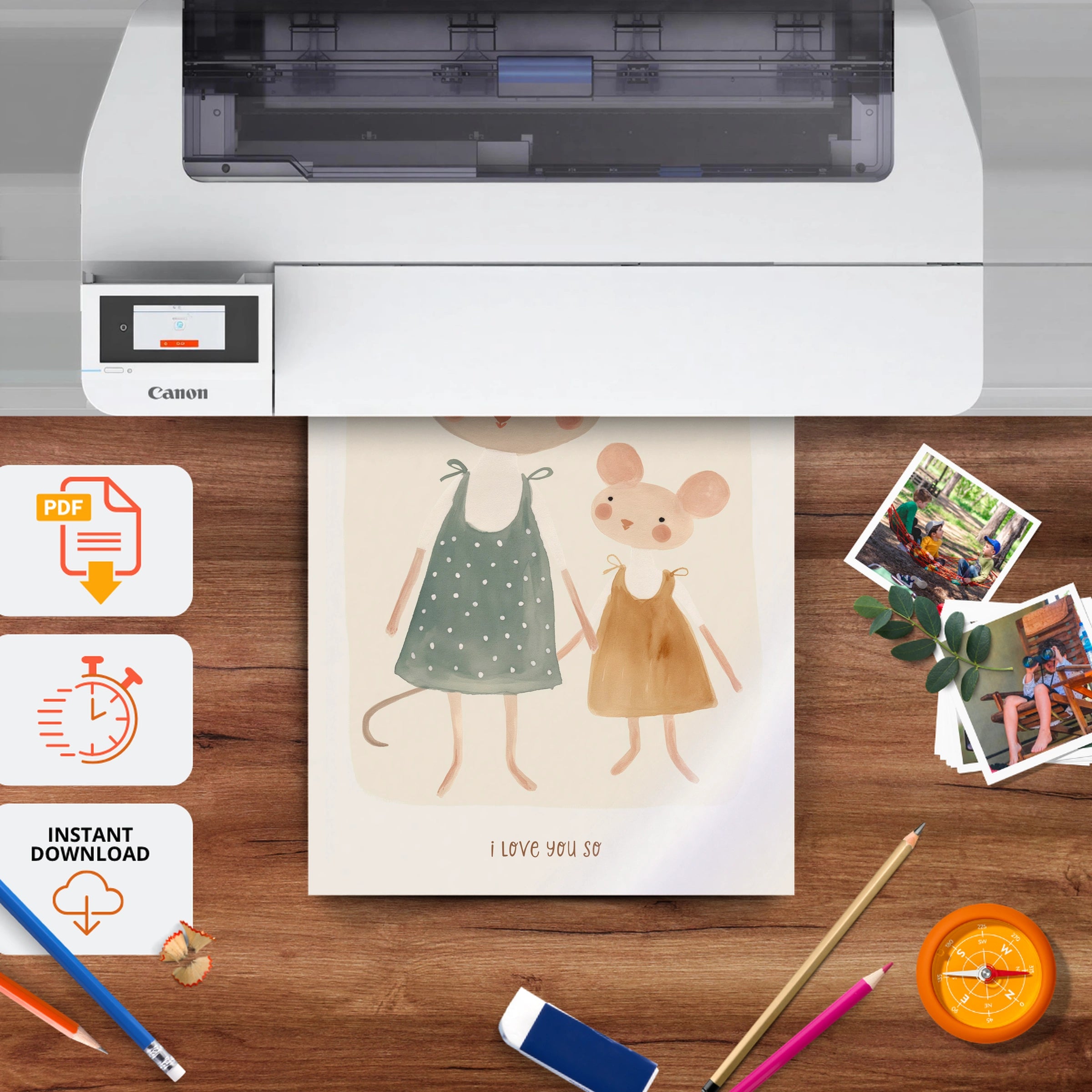 Mouse Family Nursery Print - printable nursery wall art, instant download to print at home