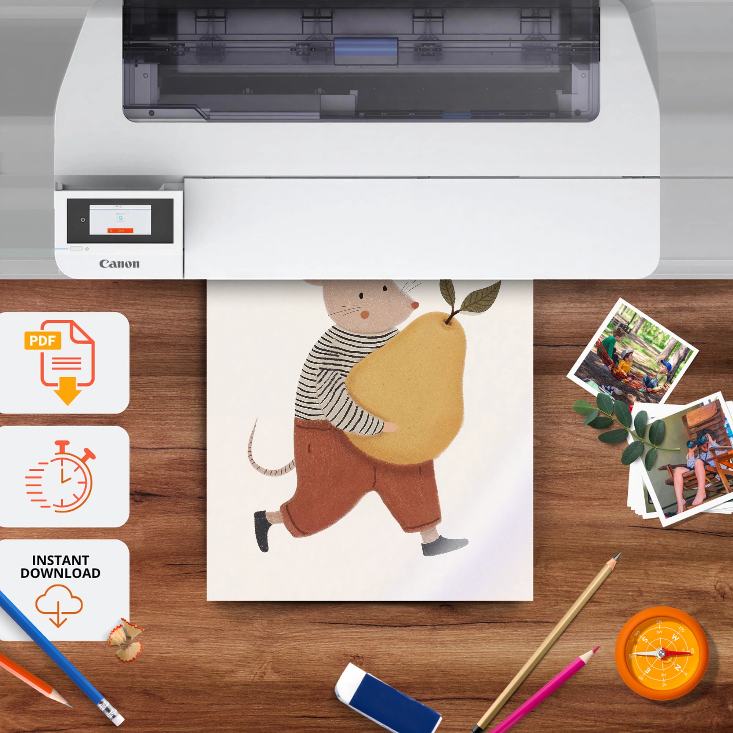 Mouse with an Acorn Nursery Print - printable nursery wall art, instant download to print at home