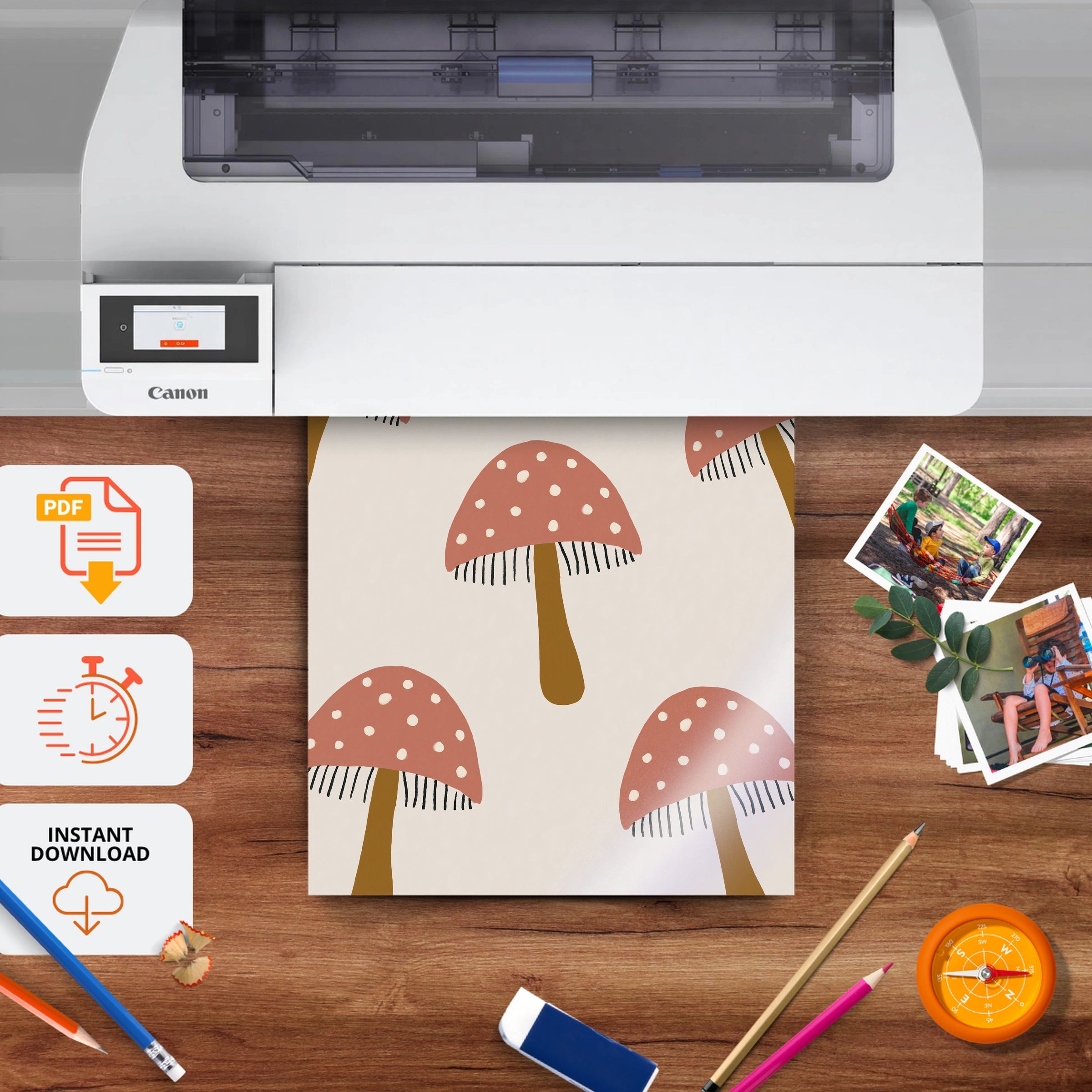 Mushroom Pattern Nursery Print - printable nursery wall art, instant download to print at home