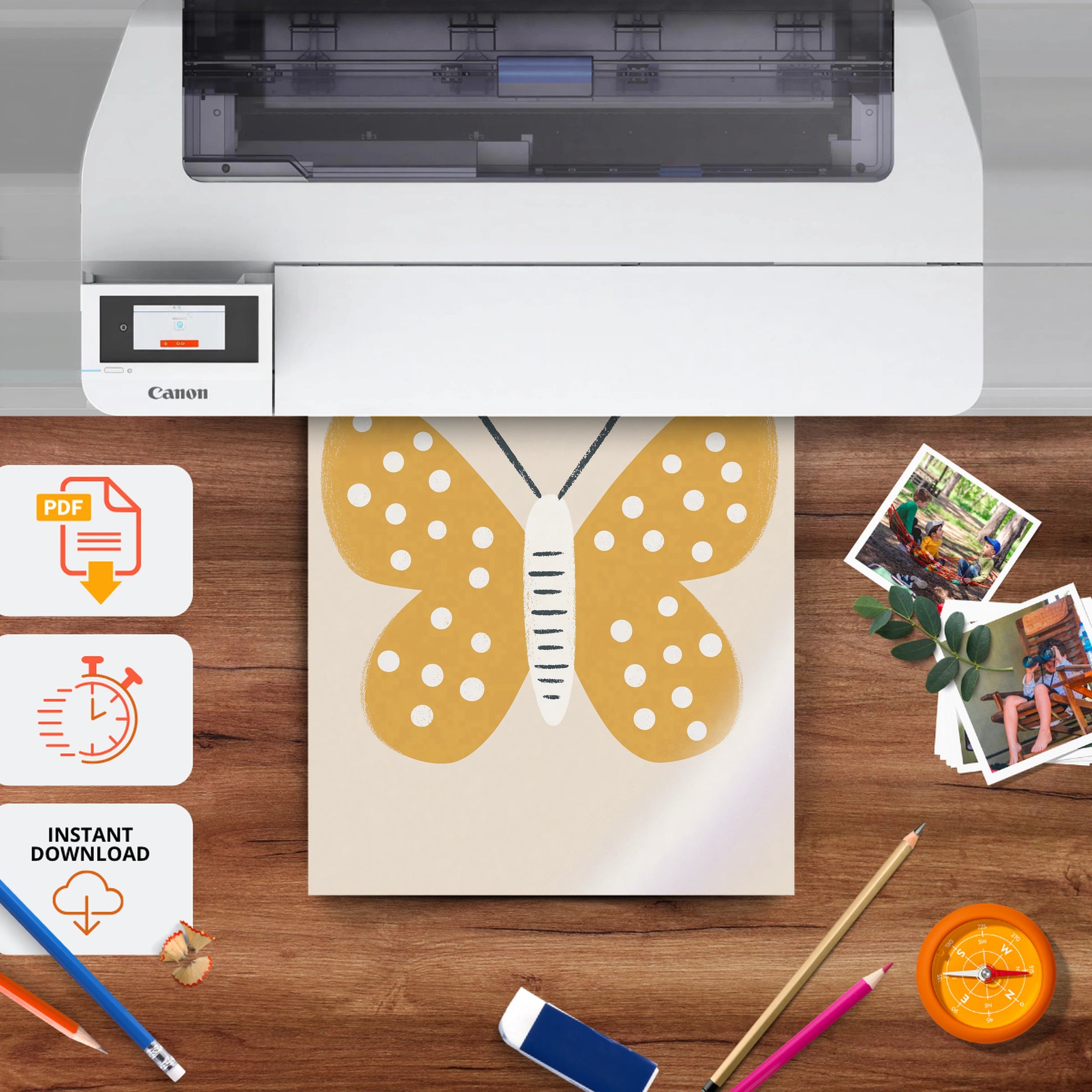 Mustard Butterfly Nursery Print - printable nursery wall art, instant download to print at home