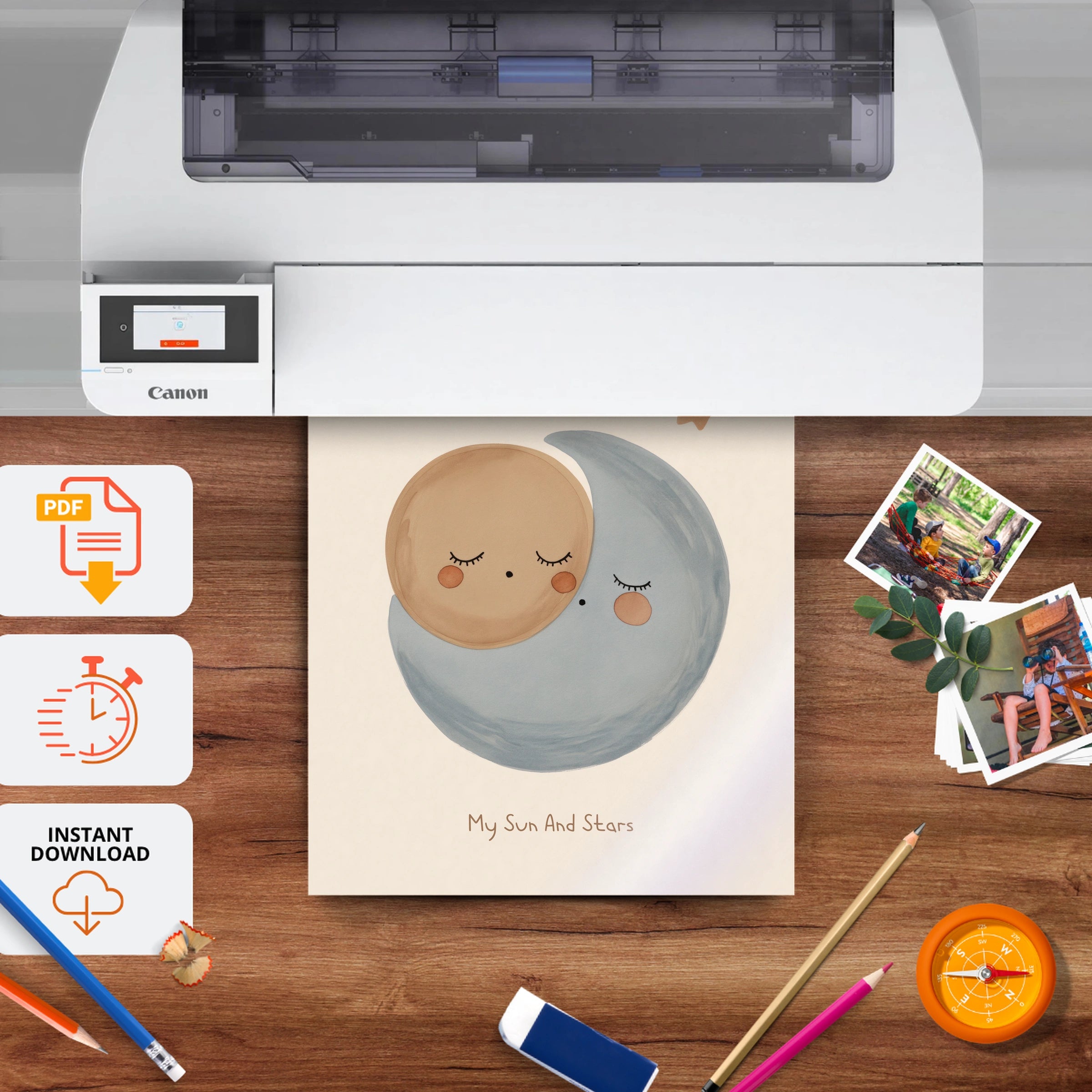 My Sun and Stars Nursery Print - printable nursery wall art, instant download to print at home