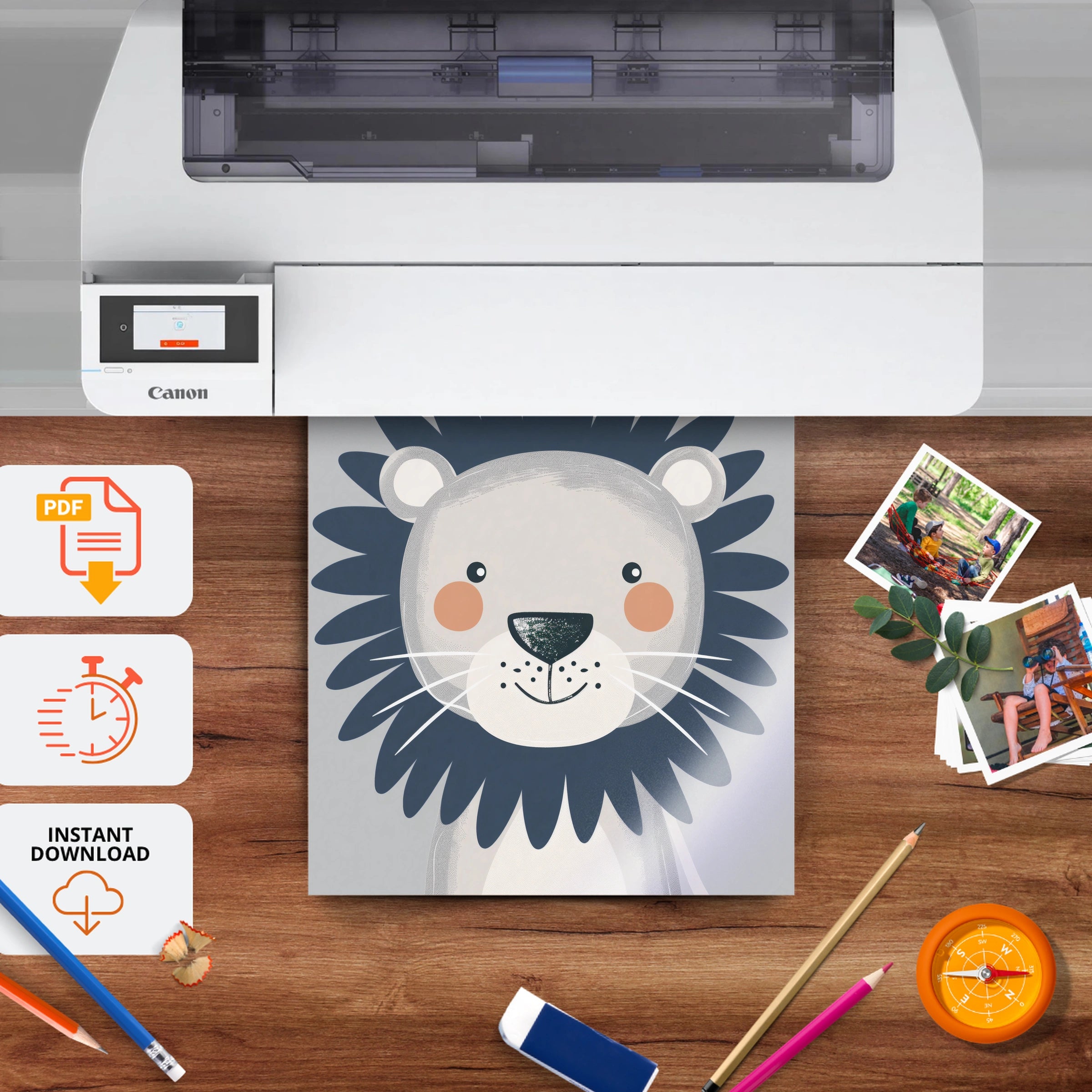 Navy Lion Nursery Print - printable nursery wall art, instant download to print at home
