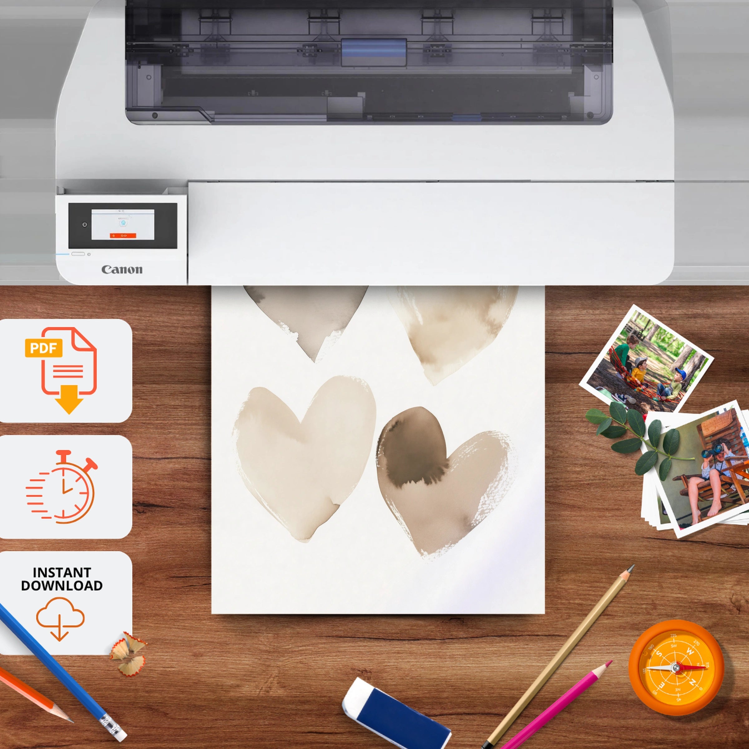 Neutral Hearts Two Nursery Print - printable nursery wall art, instant download to print at home