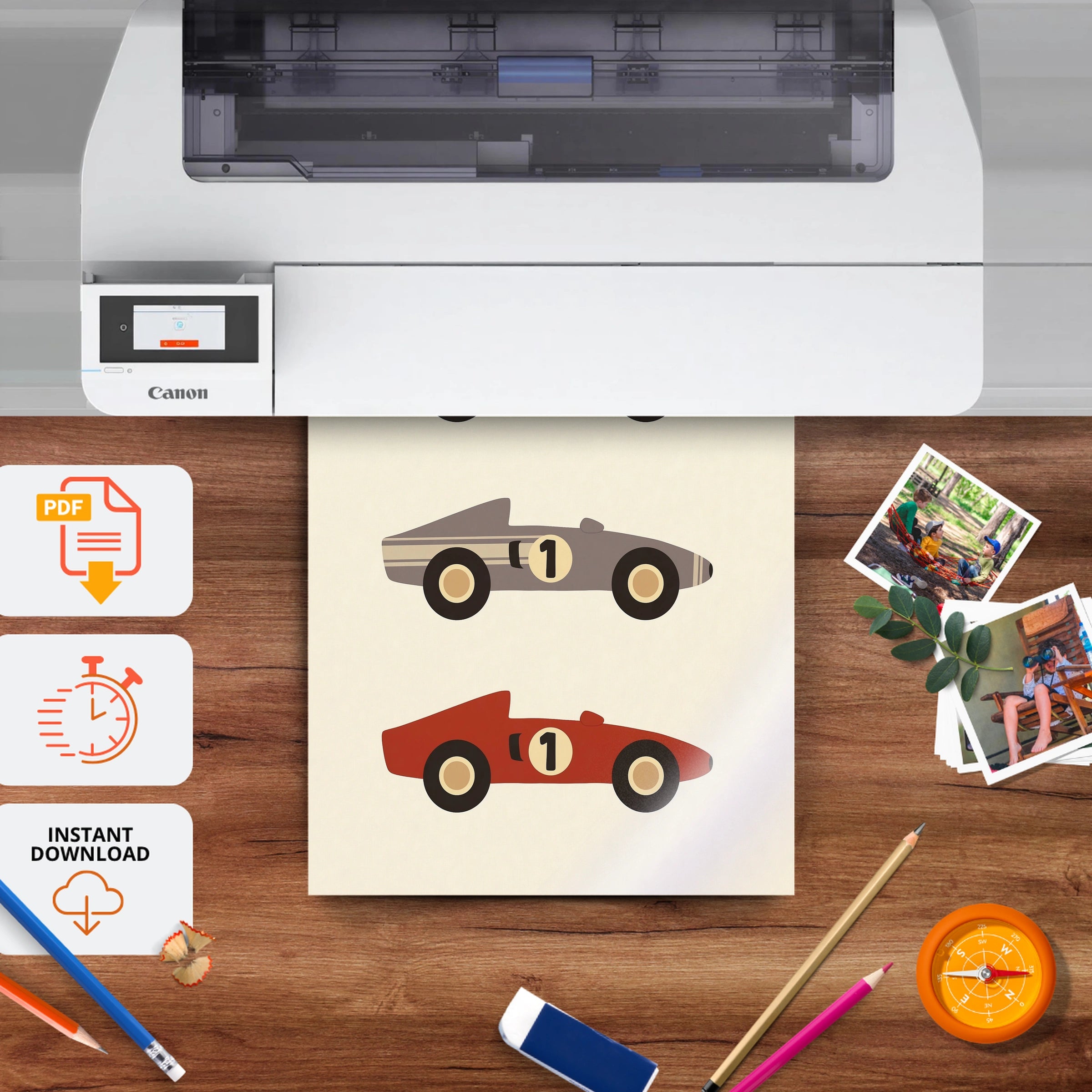 Number One Race Cars Nursery Print - printable nursery wall art, instant download to print at home