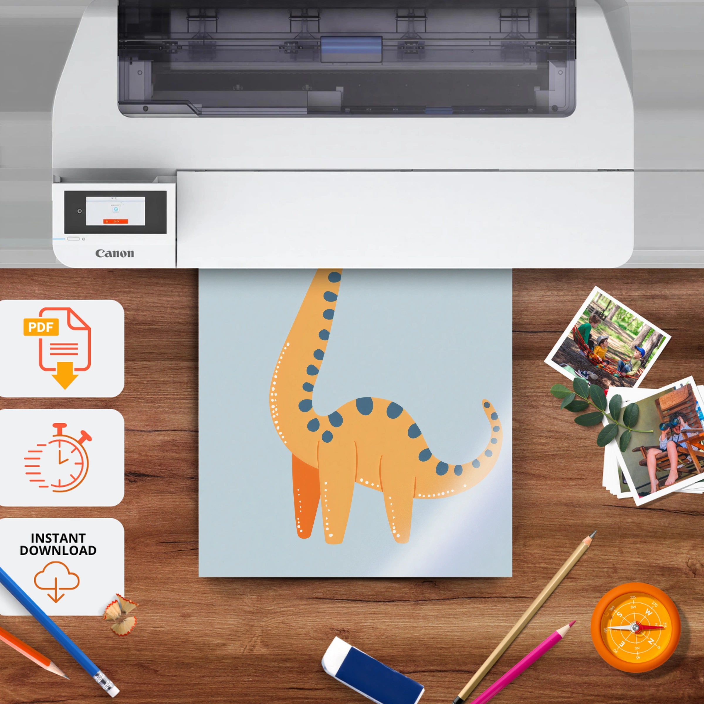 Orange Giraffe Dino Nursery Print - printable nursery wall art, instant download to print at home