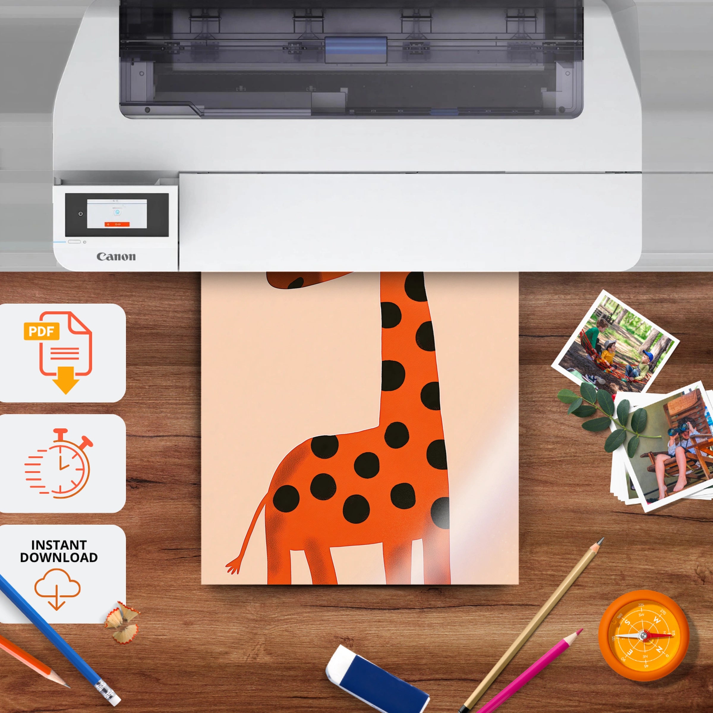 Orange Giraffe Nursery Print - printable nursery wall art, instant download to print at home