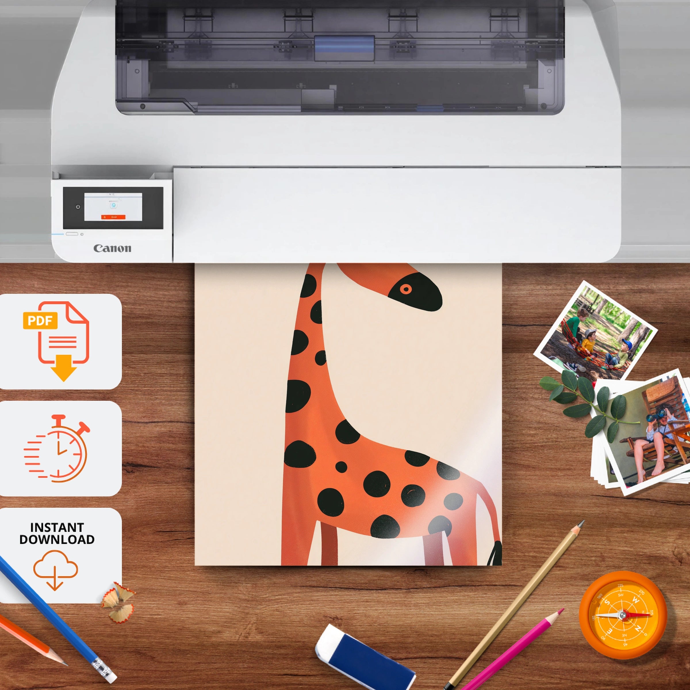 Orange Giraffe Three Nursery Print - printable nursery wall art, instant download to print at home