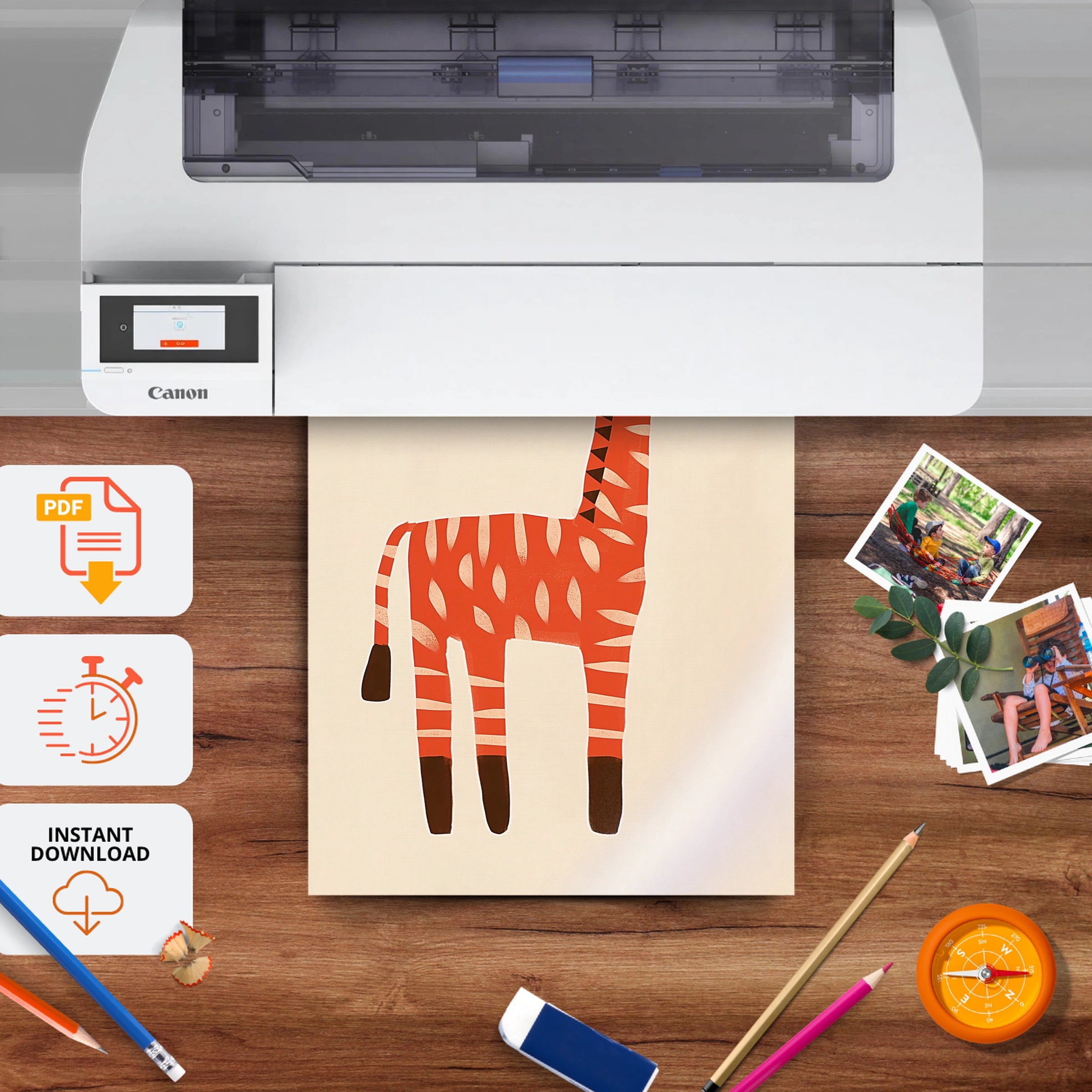 Orange Giraffe Two Nursery Print - printable nursery wall art, instant download to print at home