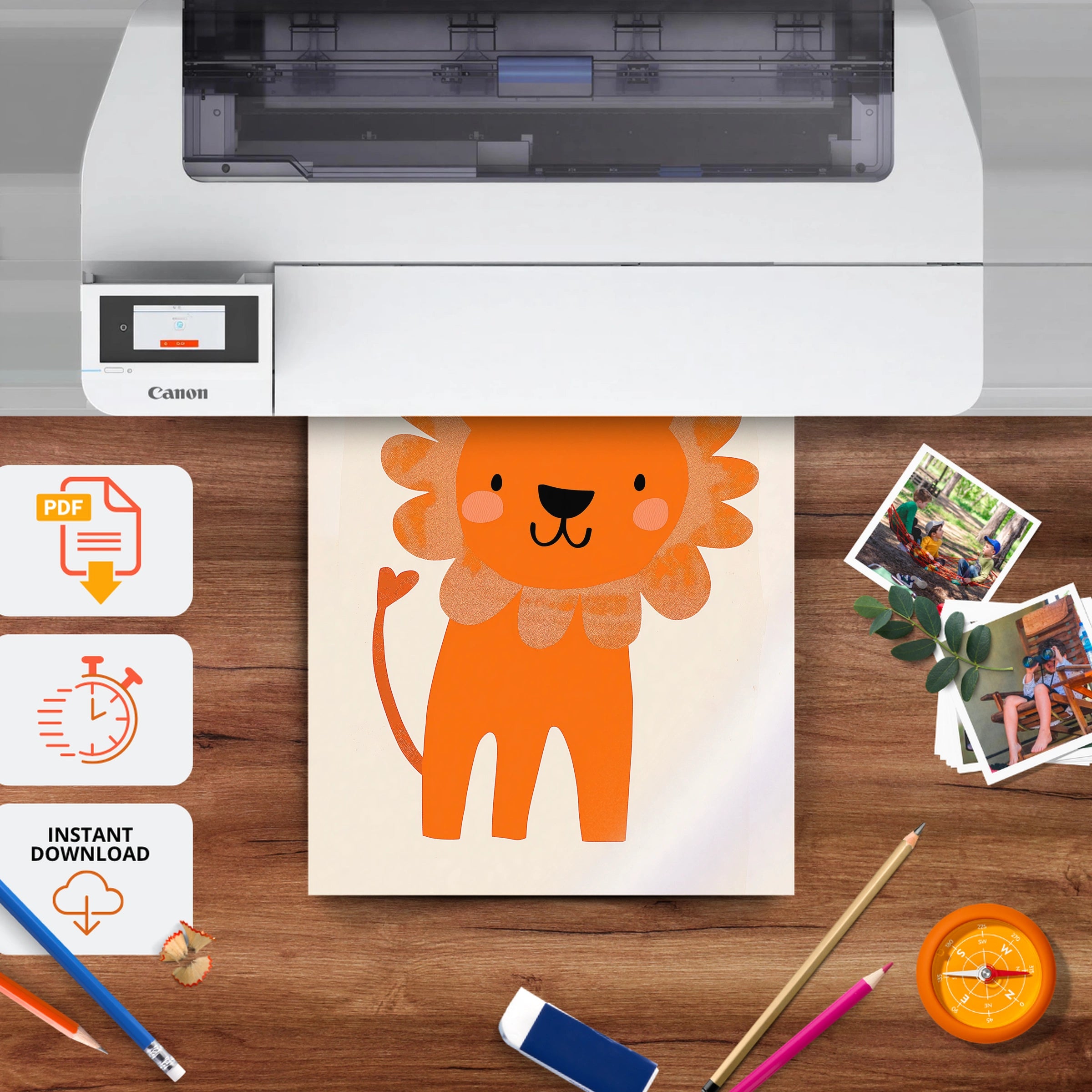 Orange Lion Nursery Print - printable nursery wall art, instant download to print at home