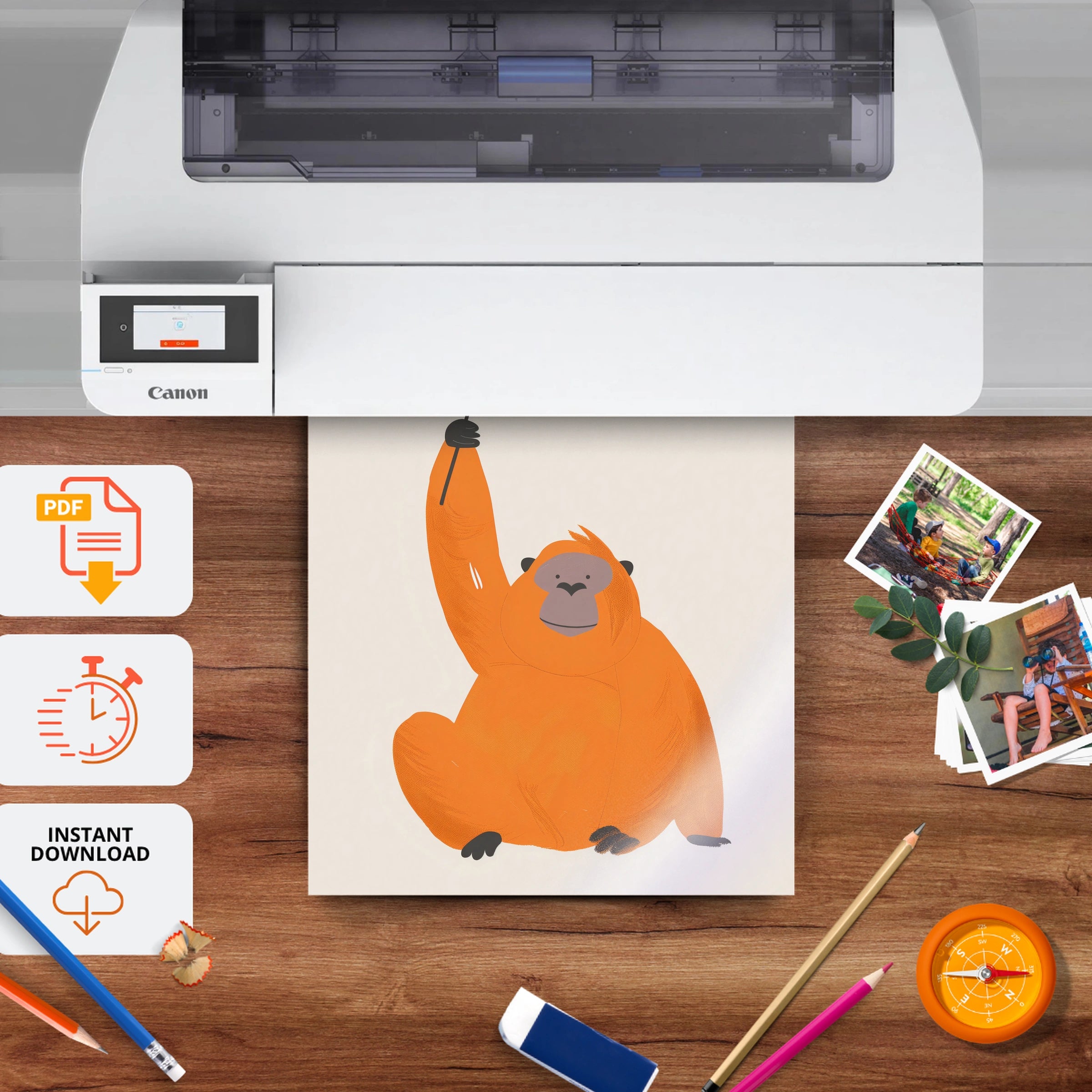 Orangutan with a Flower Nursery Print - printable nursery wall art, instant download to print at home
