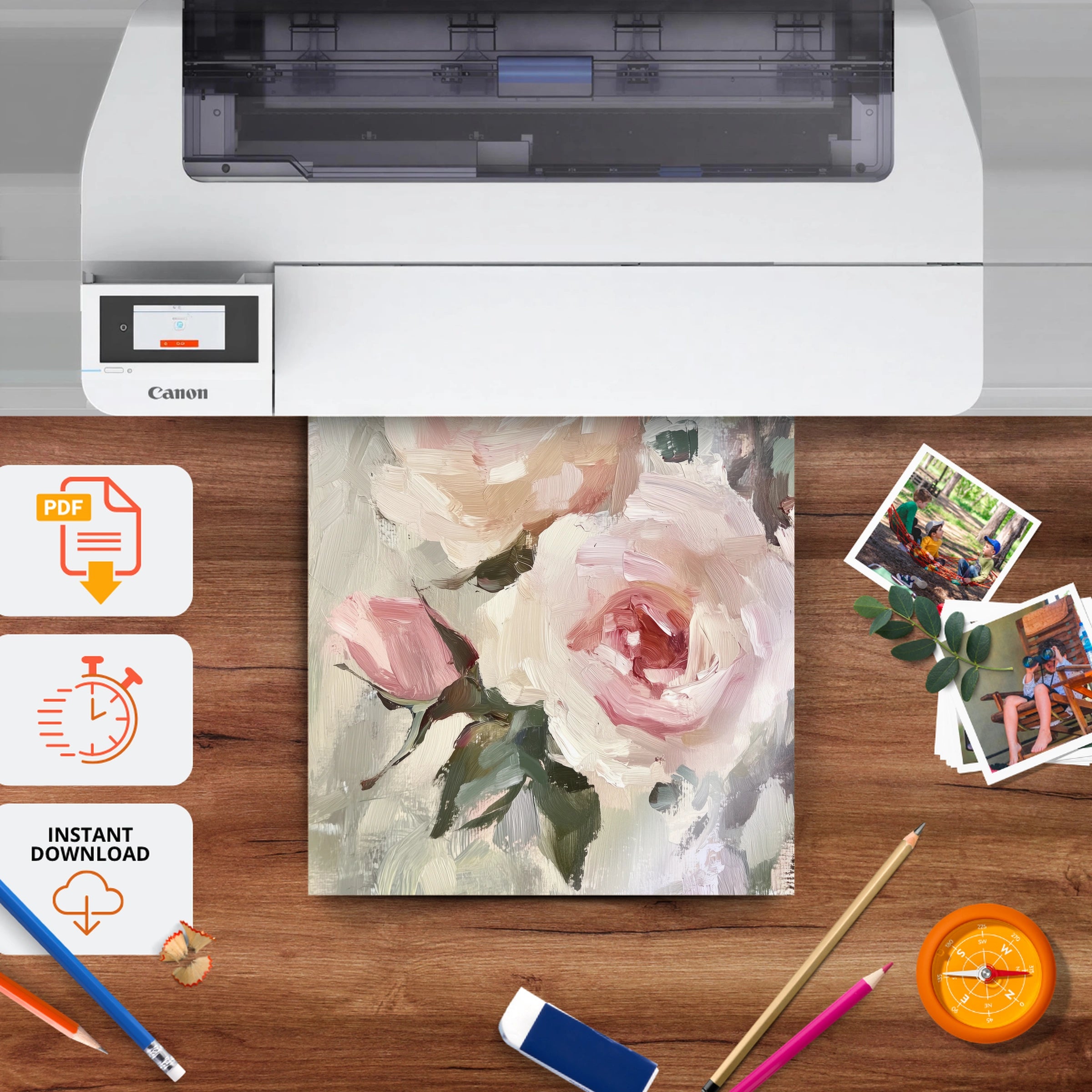 Painted Roses Nursery Print - printable nursery wall art, instant download to print at home