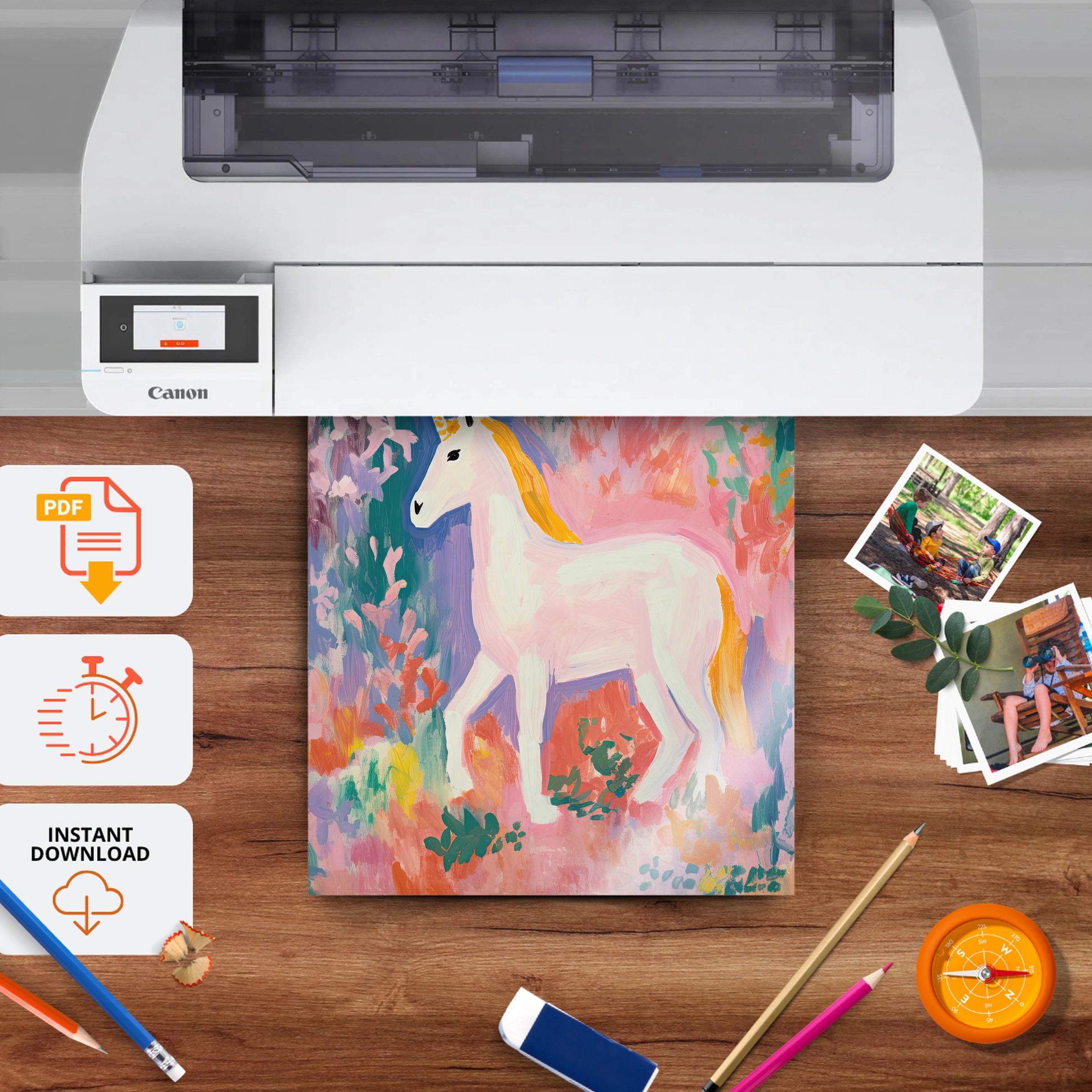 Painted Unicorn Nursery Print - printable nursery wall art, instant download to print at home
