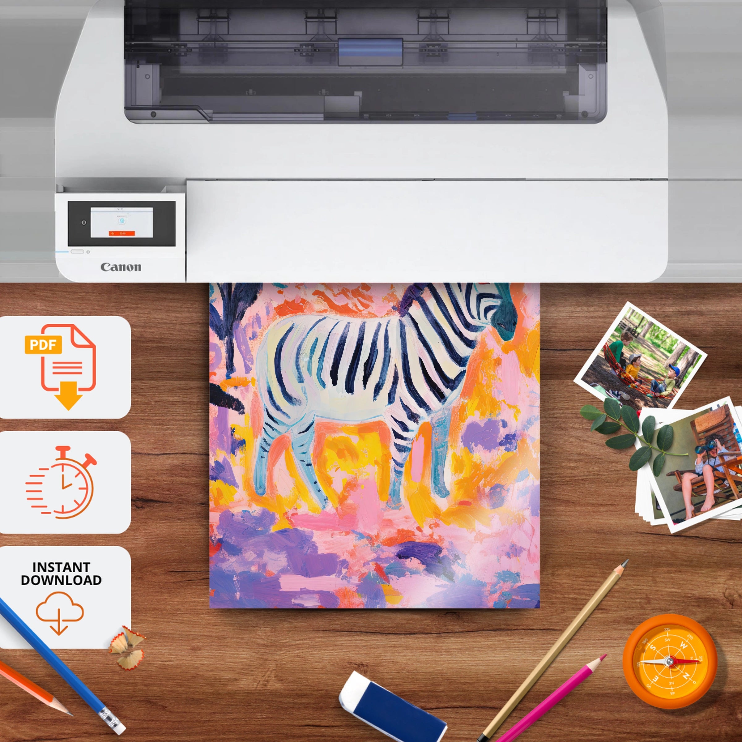 Painted Zebra Nursery Print - printable nursery wall art, instant download to print at home